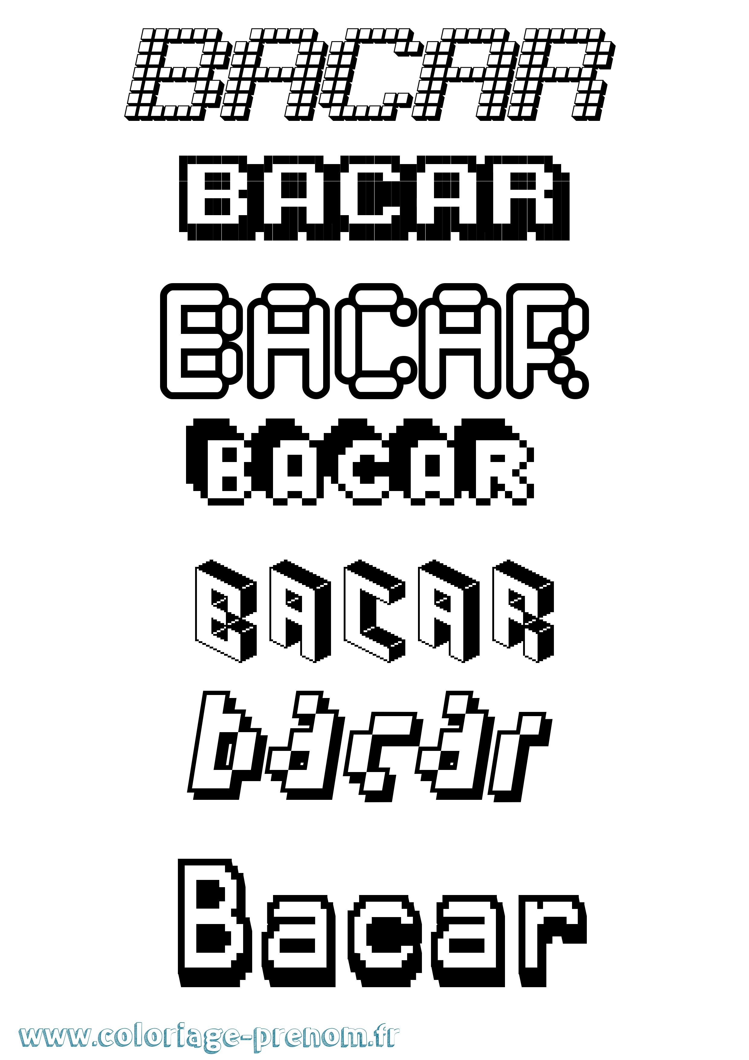 Coloriage prénom Bacar Pixel