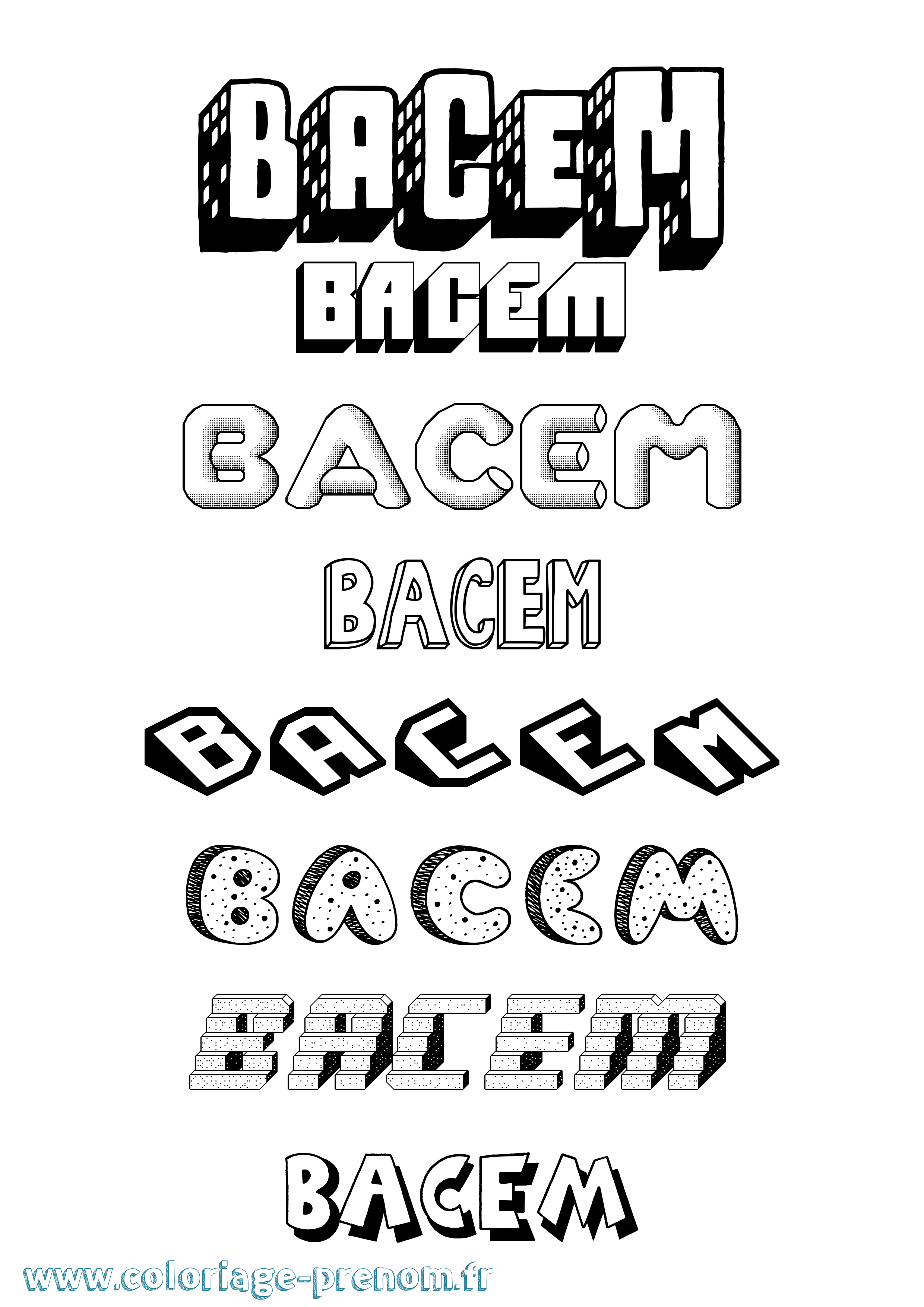 Coloriage Bacem Effet 3D Coloriage prénom Bacem Effet 3D