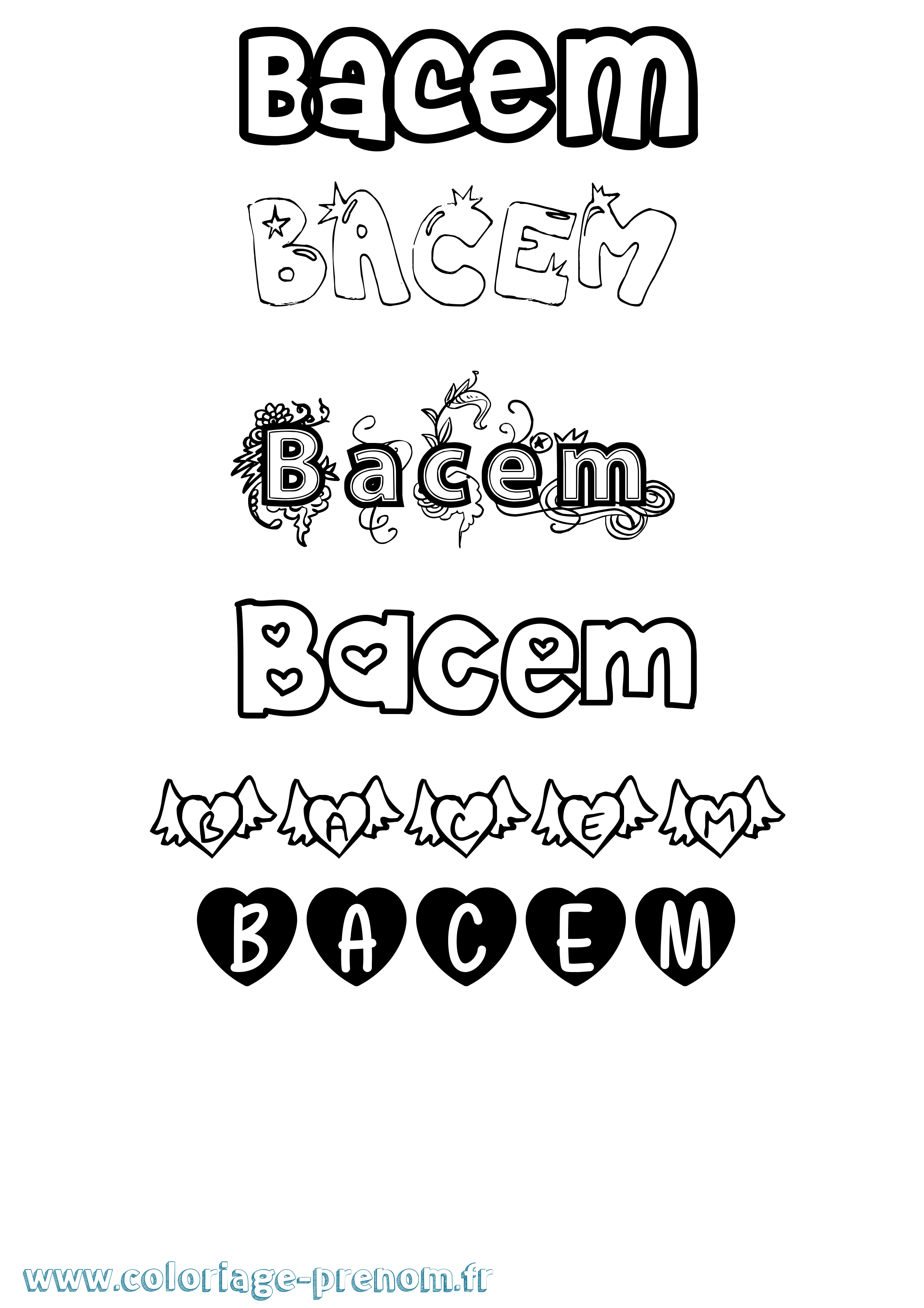 Coloriage Bacem Girly Coloriage prénom Bacem Girly