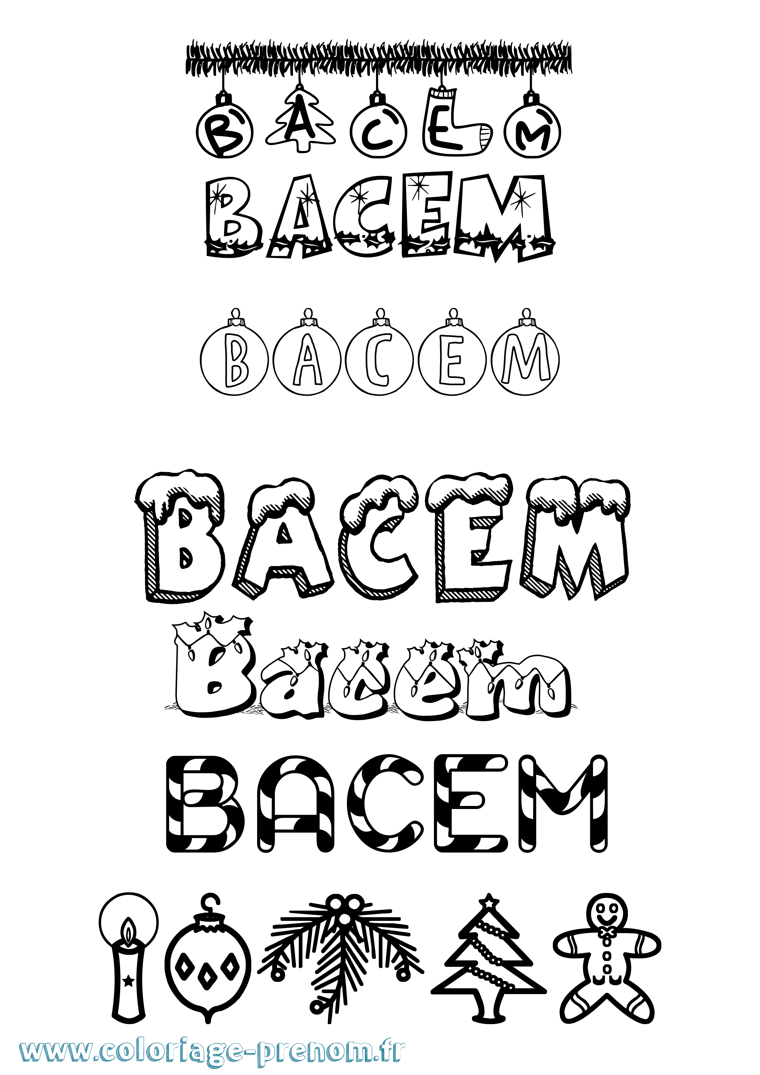 Coloriage Bacem Noël Coloriage prénom Bacem Noël