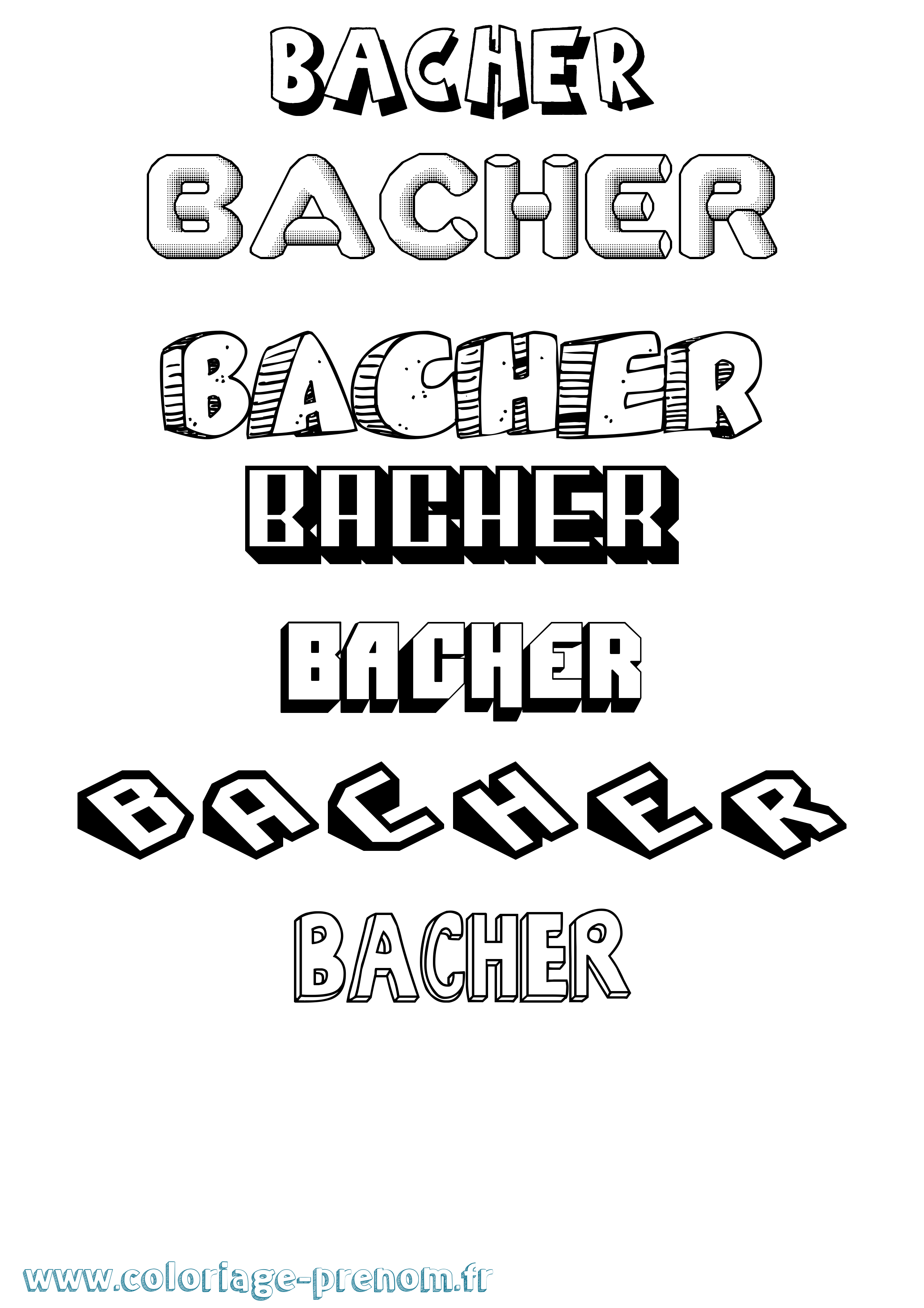 Coloriage prénom Bacher Effet 3D