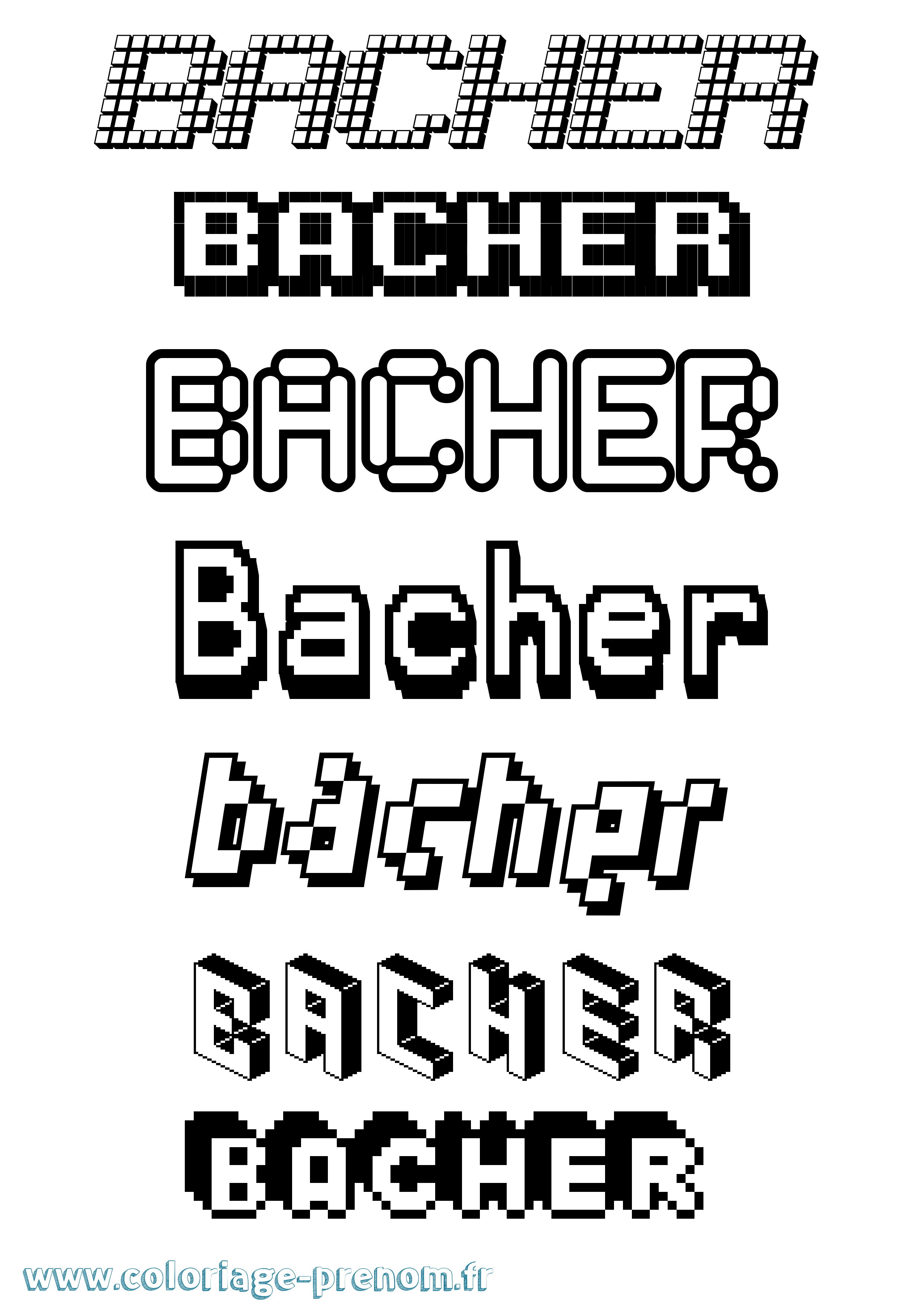 Coloriage prénom Bacher Pixel