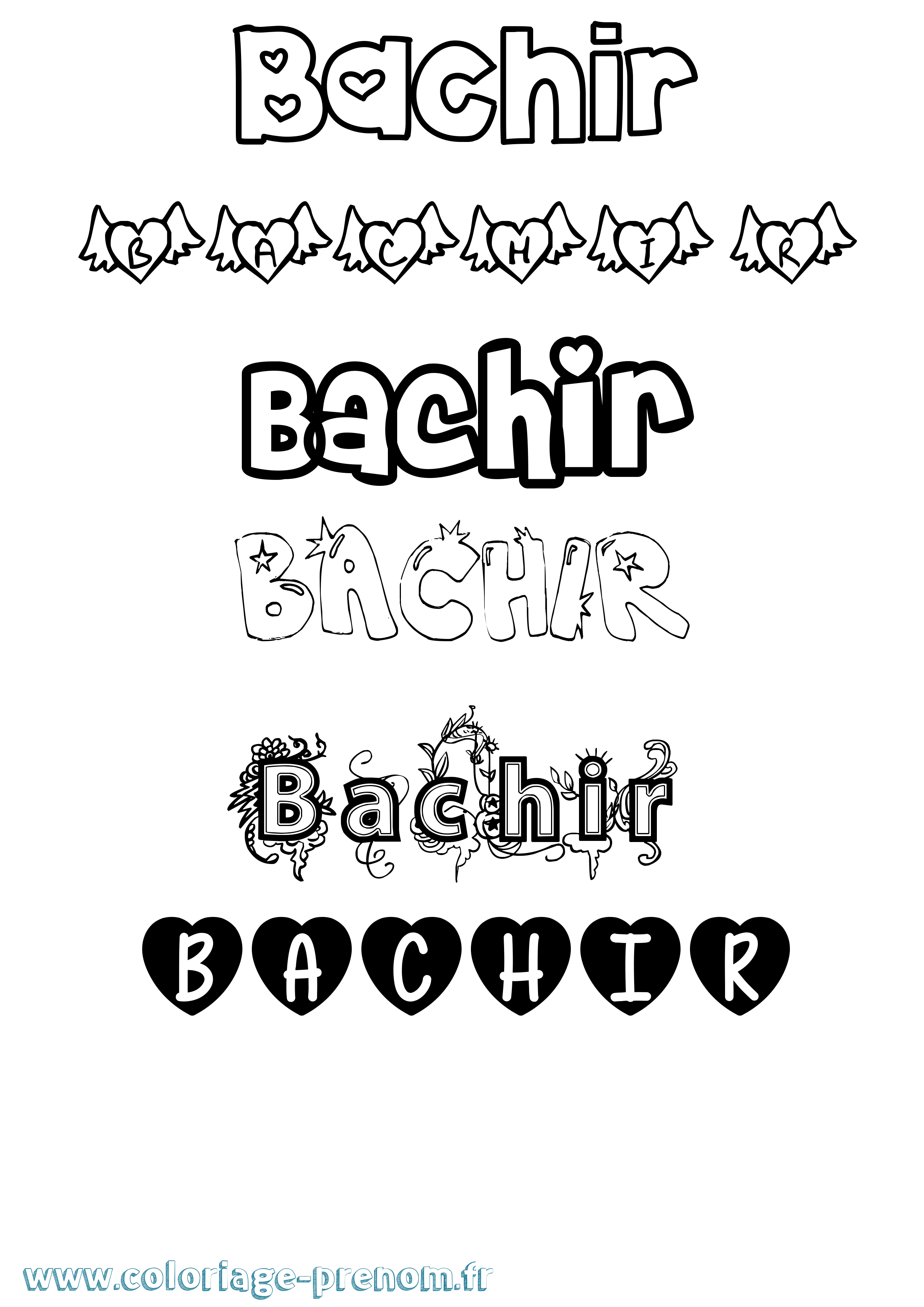 Coloriage prénom Bachir Girly