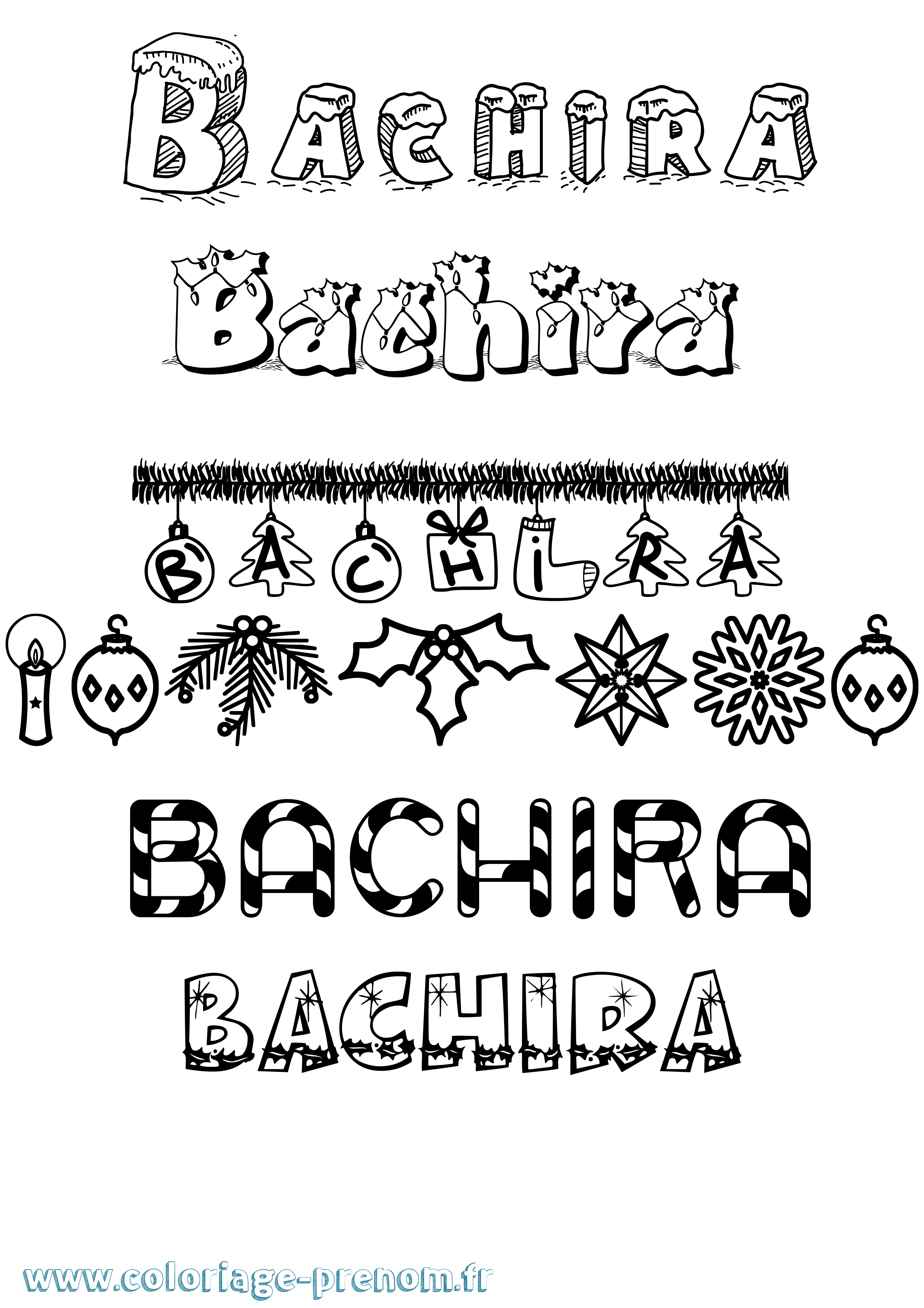 Coloriage prénom Bachira Noël