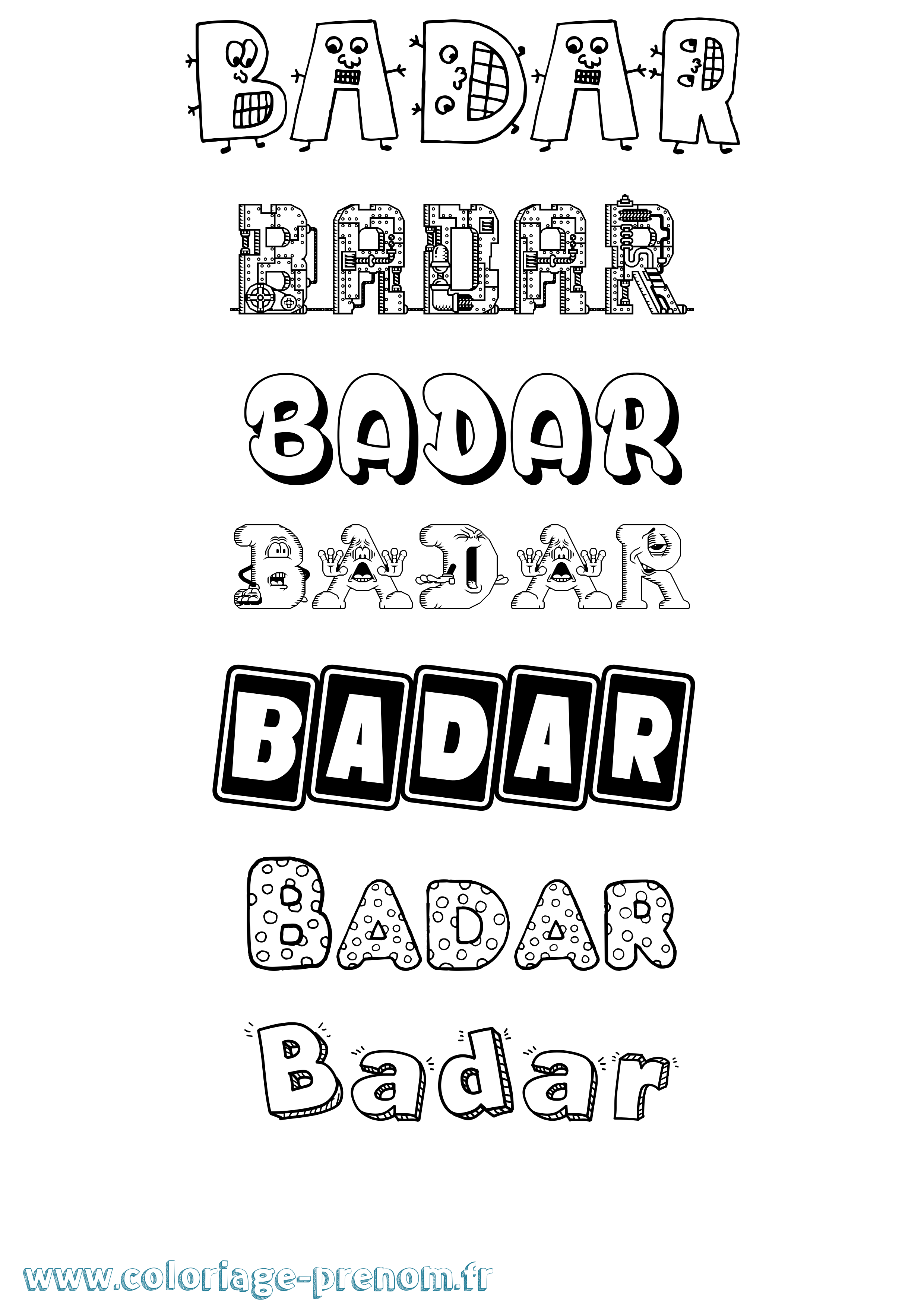 Coloriage prénom Badar Fun