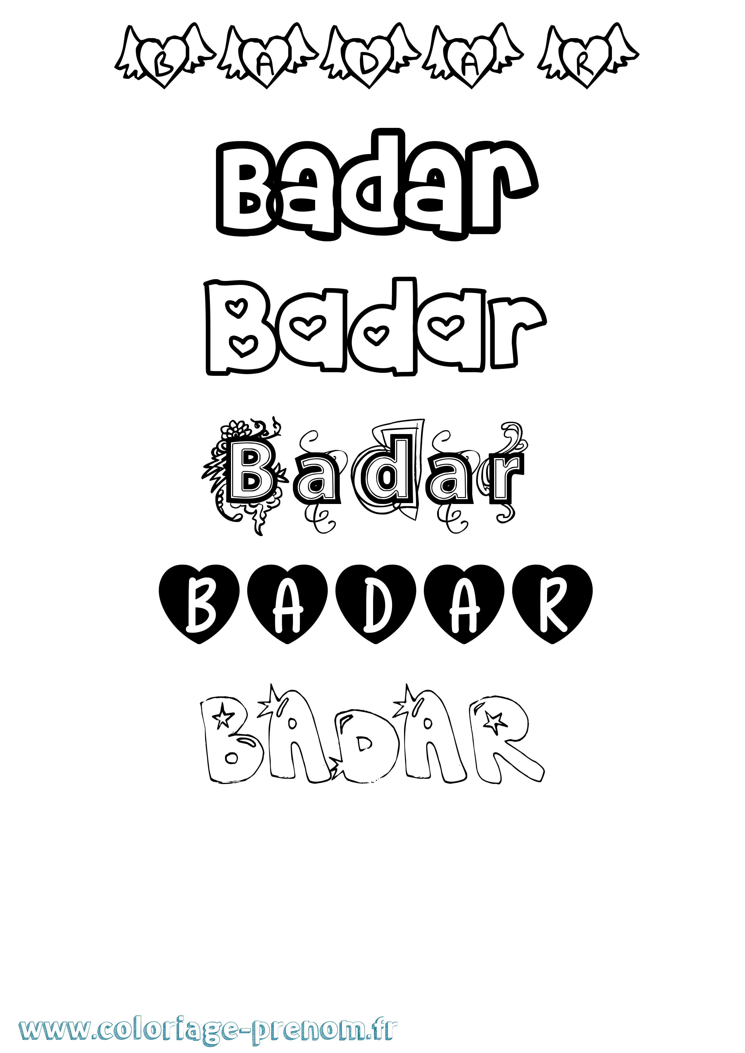 Coloriage prénom Badar Girly