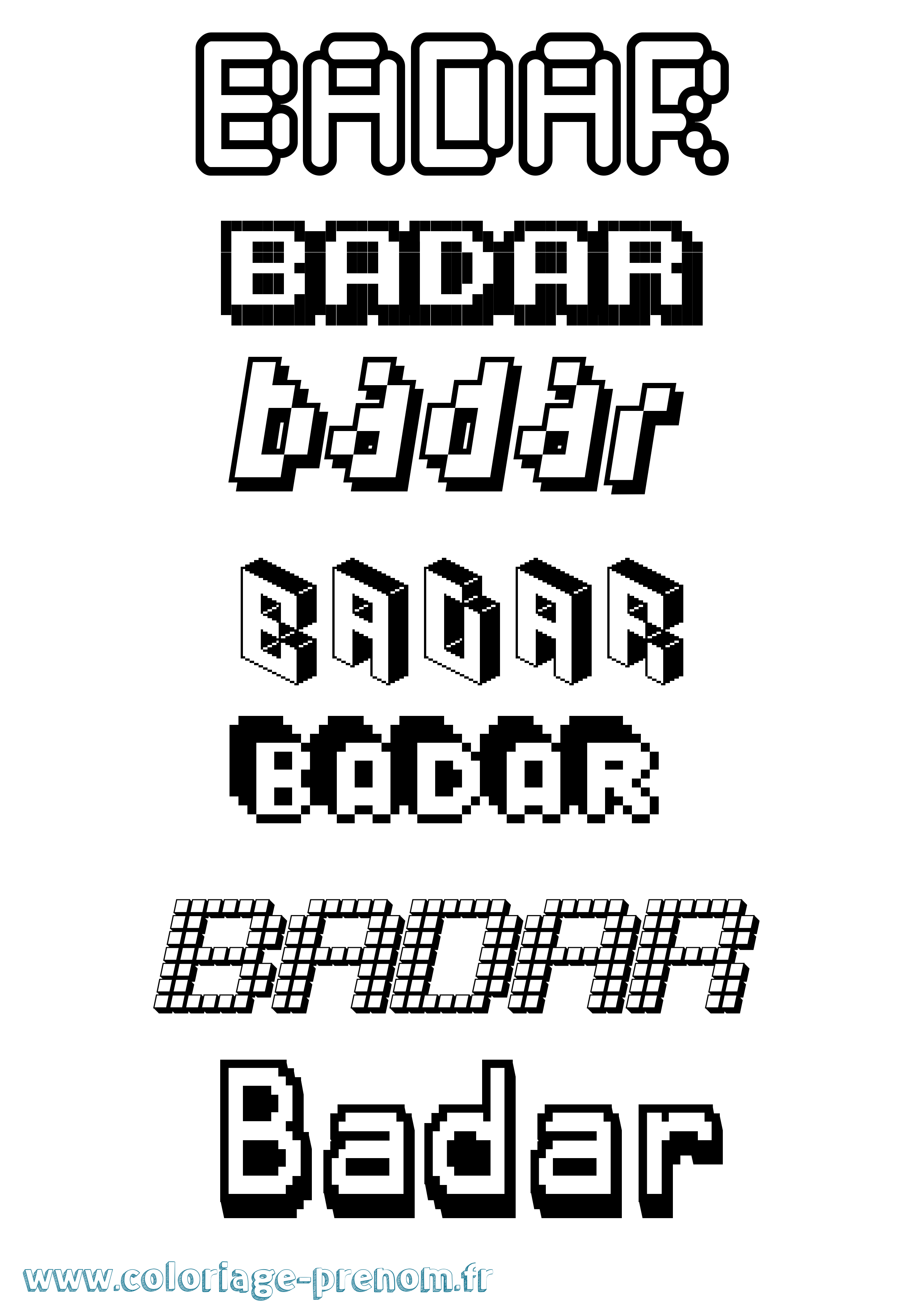 Coloriage prénom Badar Pixel