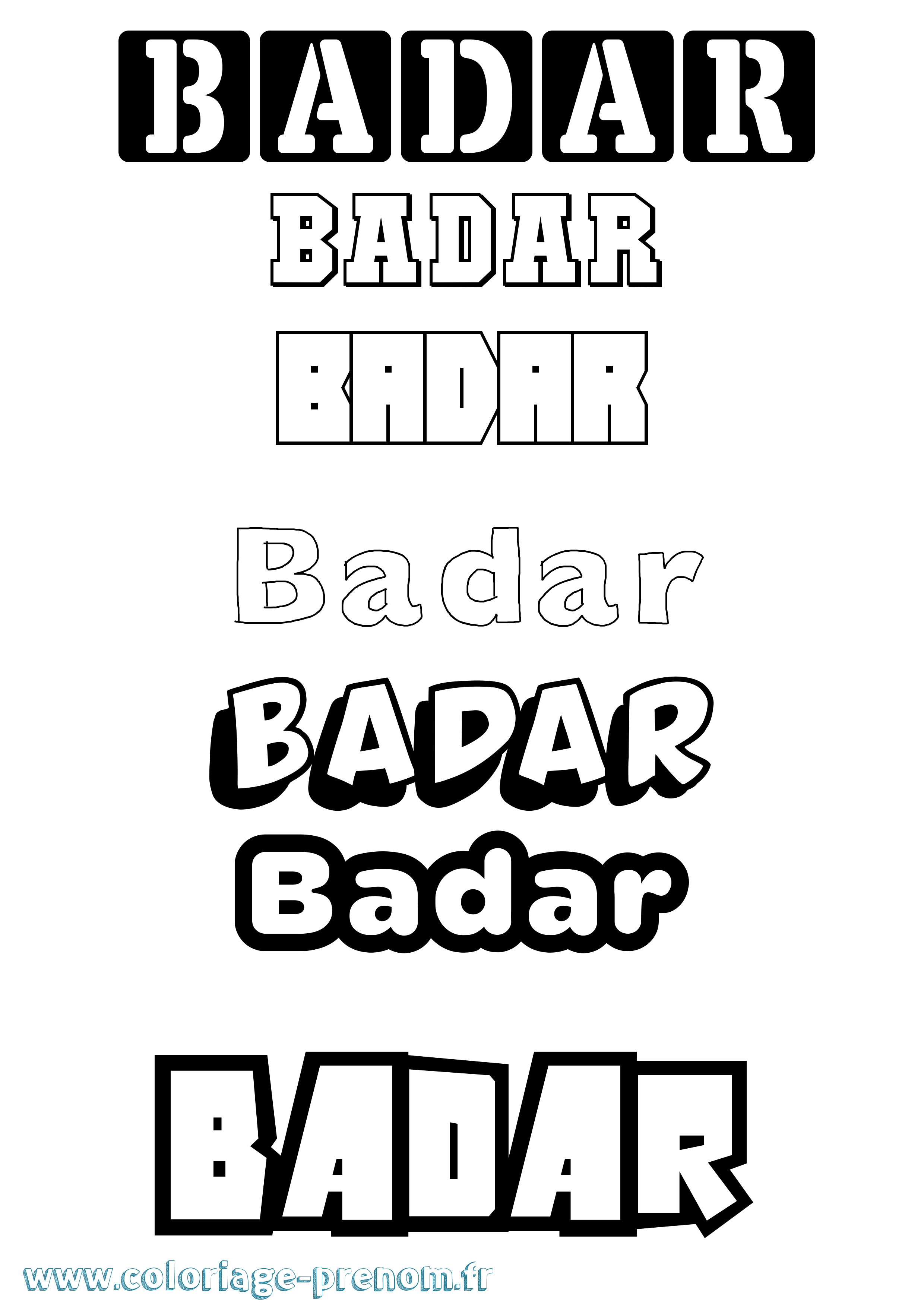 Coloriage prénom Badar Simple