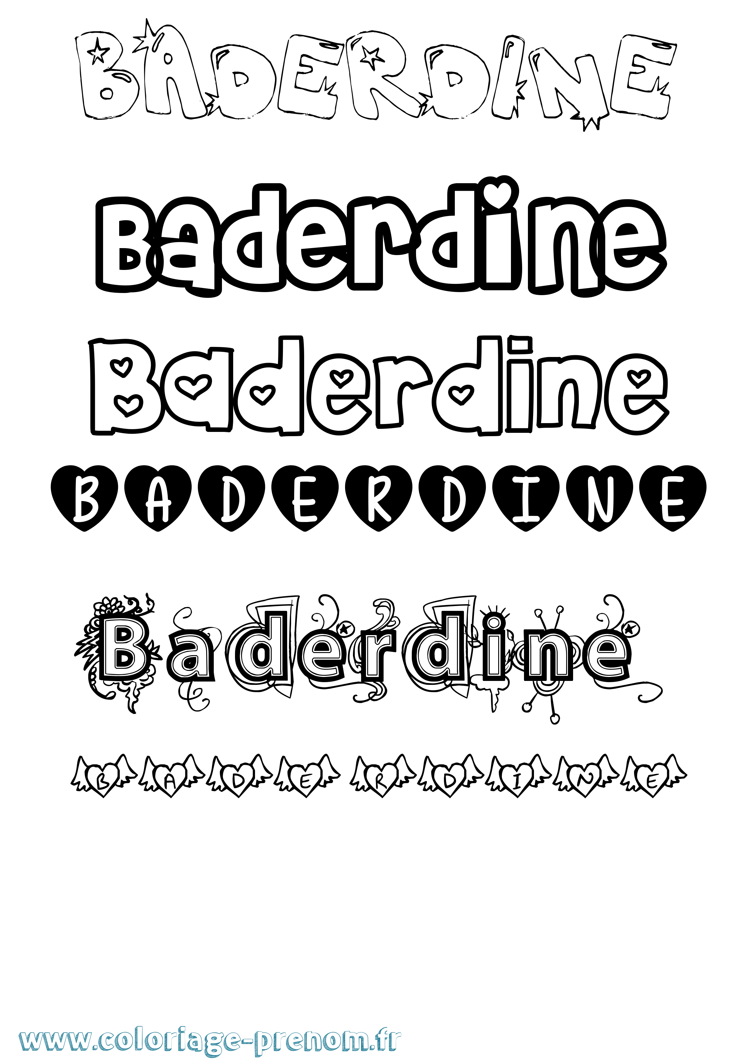Coloriage Baderdine Girly Coloriage prénom Baderdine Girly