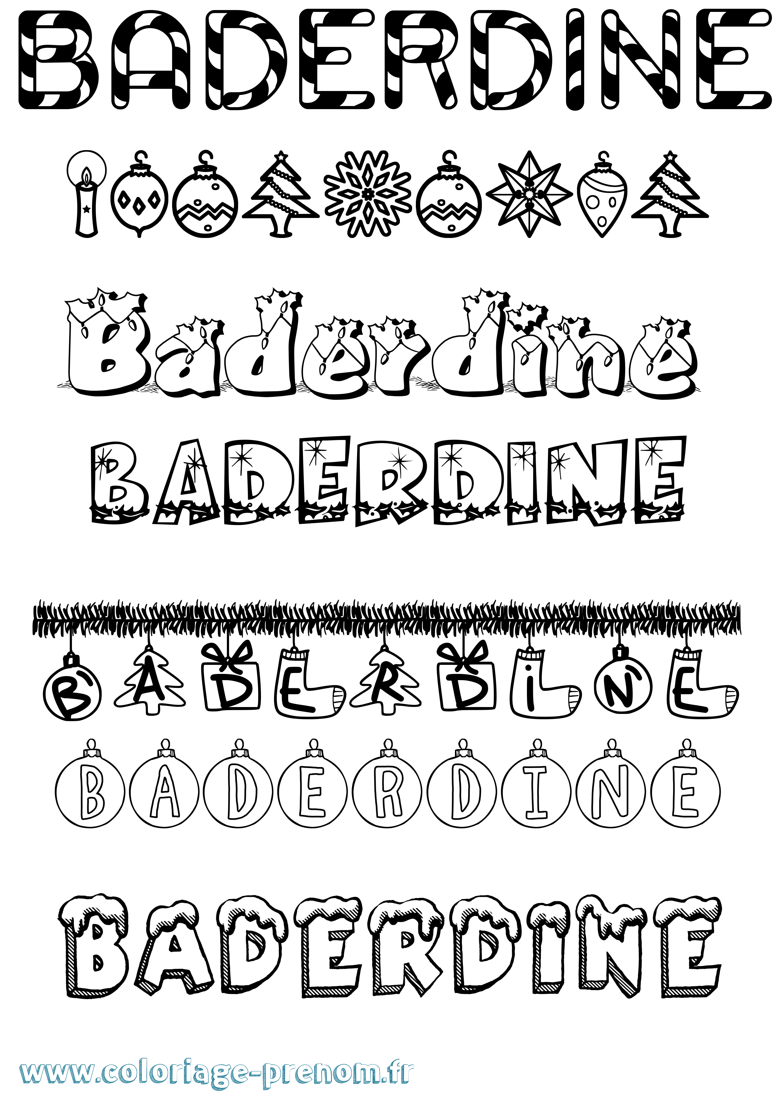 Coloriage Baderdine Noël Coloriage prénom Baderdine Noël