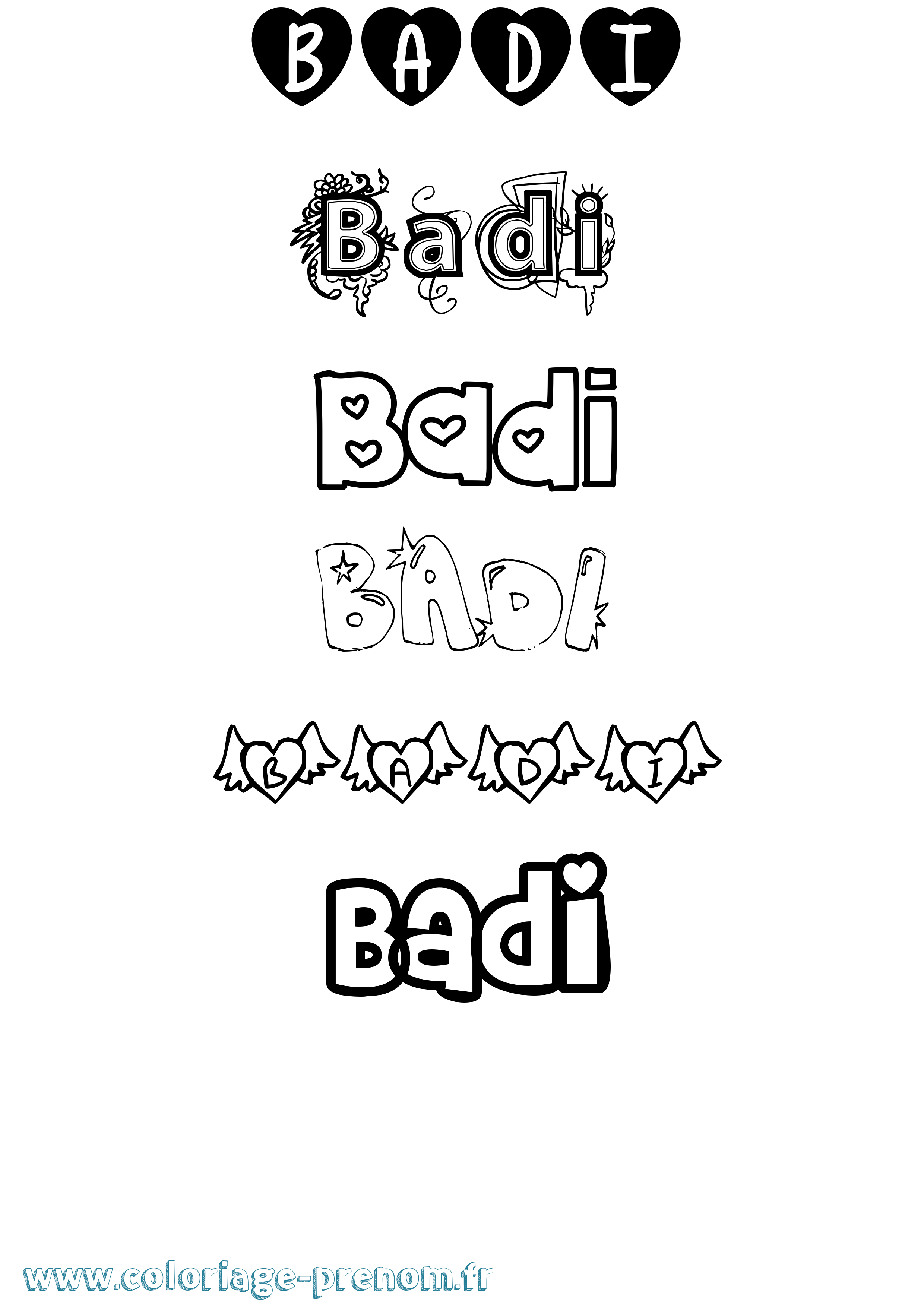 Coloriage Badi Girly Coloriage prénom Badi Girly