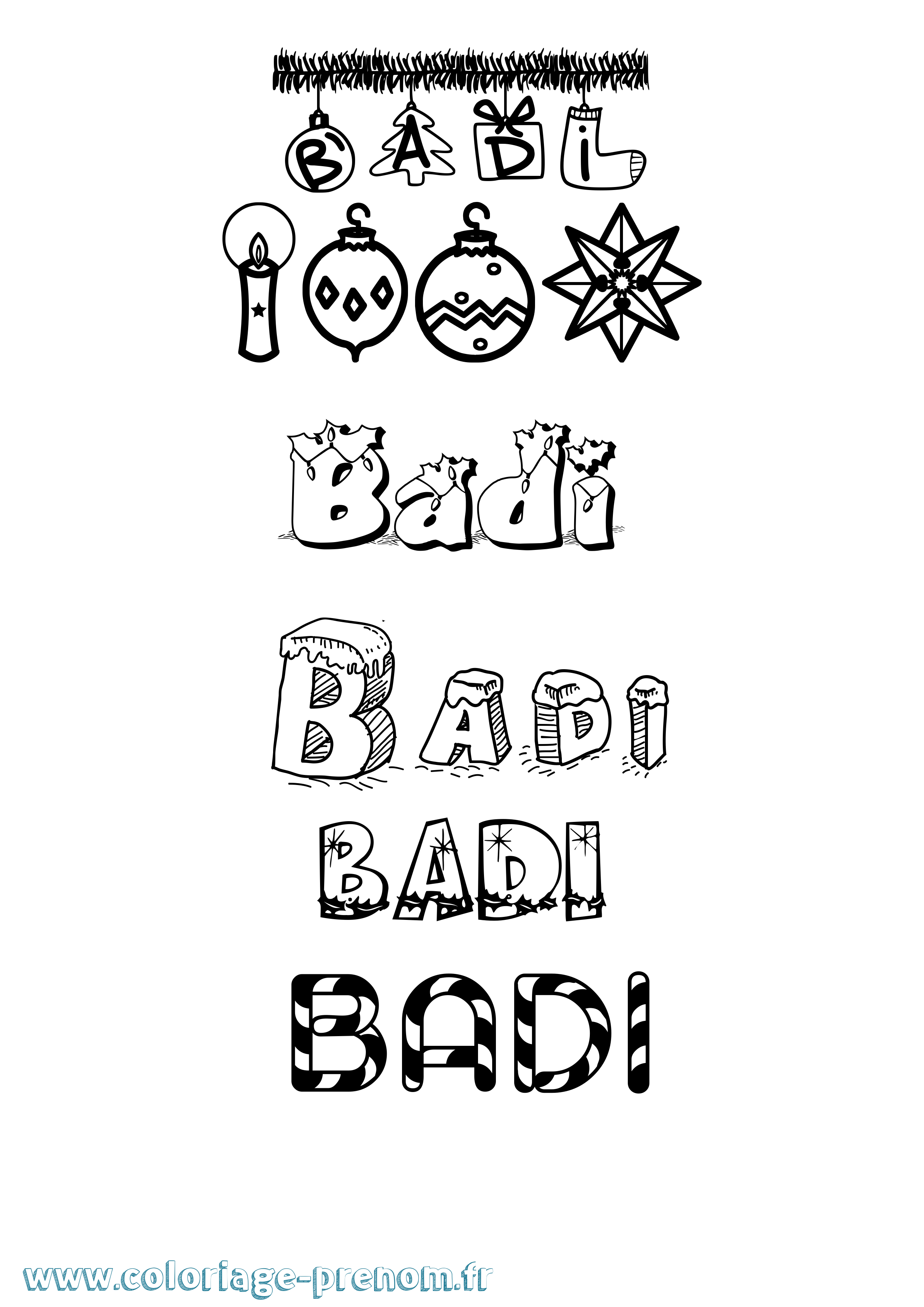 Coloriage Badi Noël Coloriage prénom Badi Noël