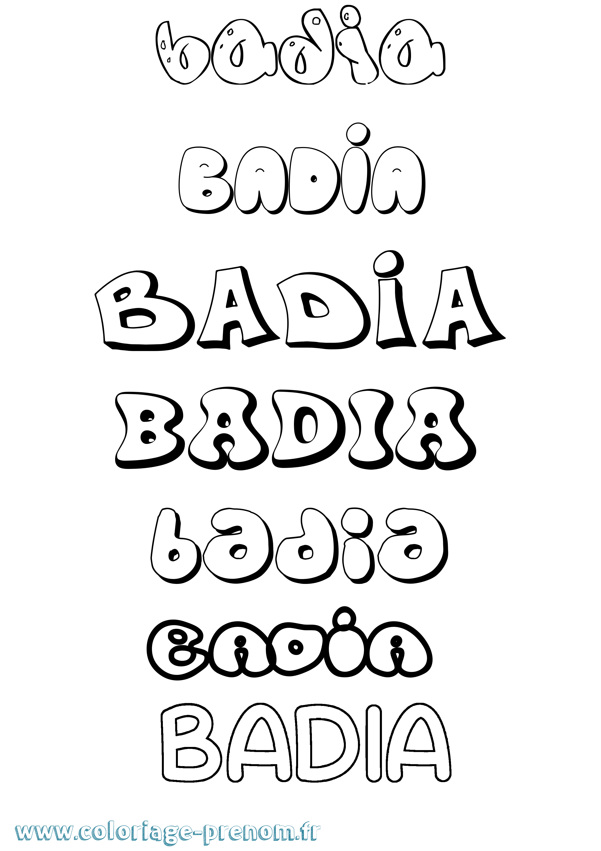 Coloriage prénom Badia Bubble