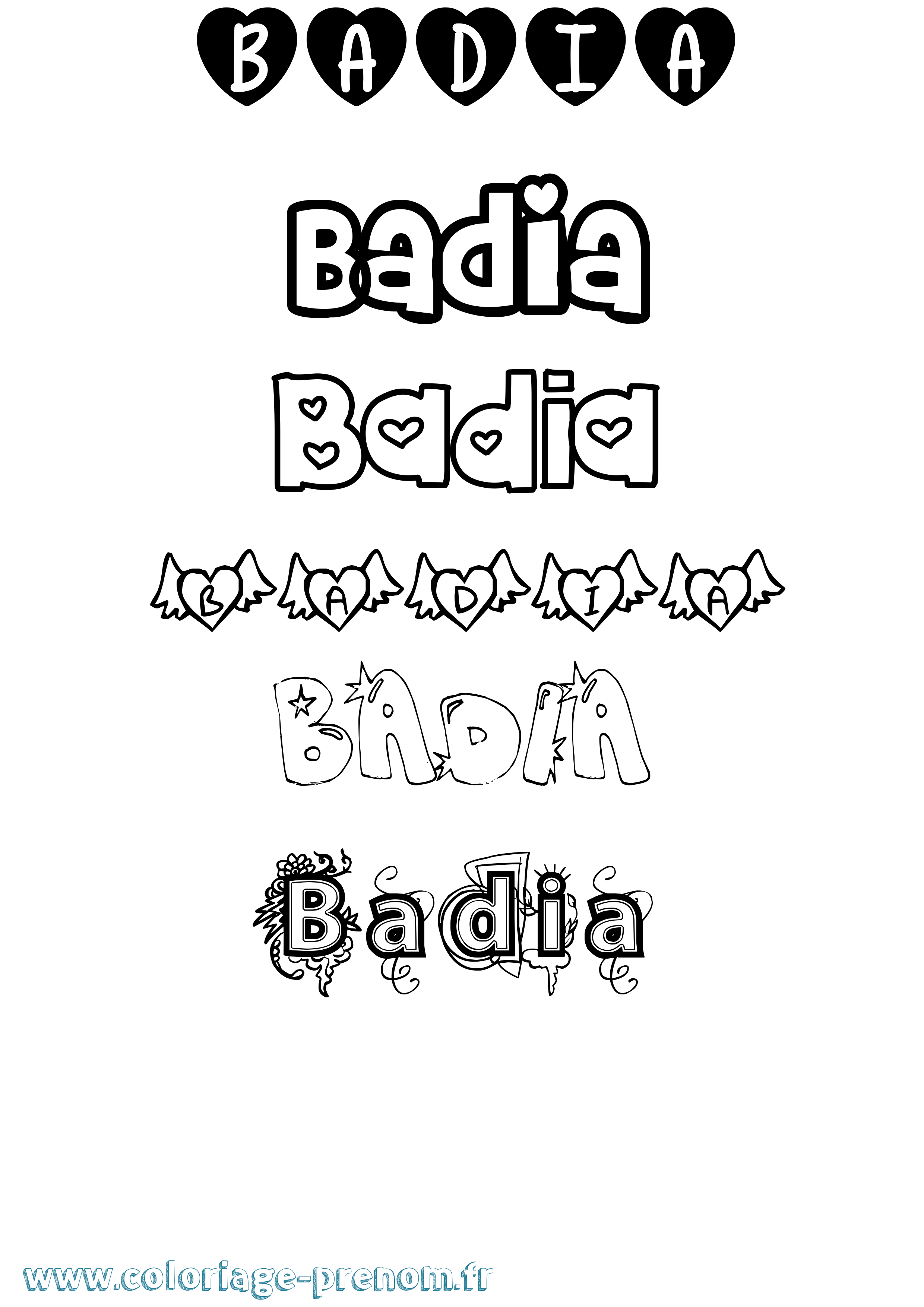 Coloriage prénom Badia Girly