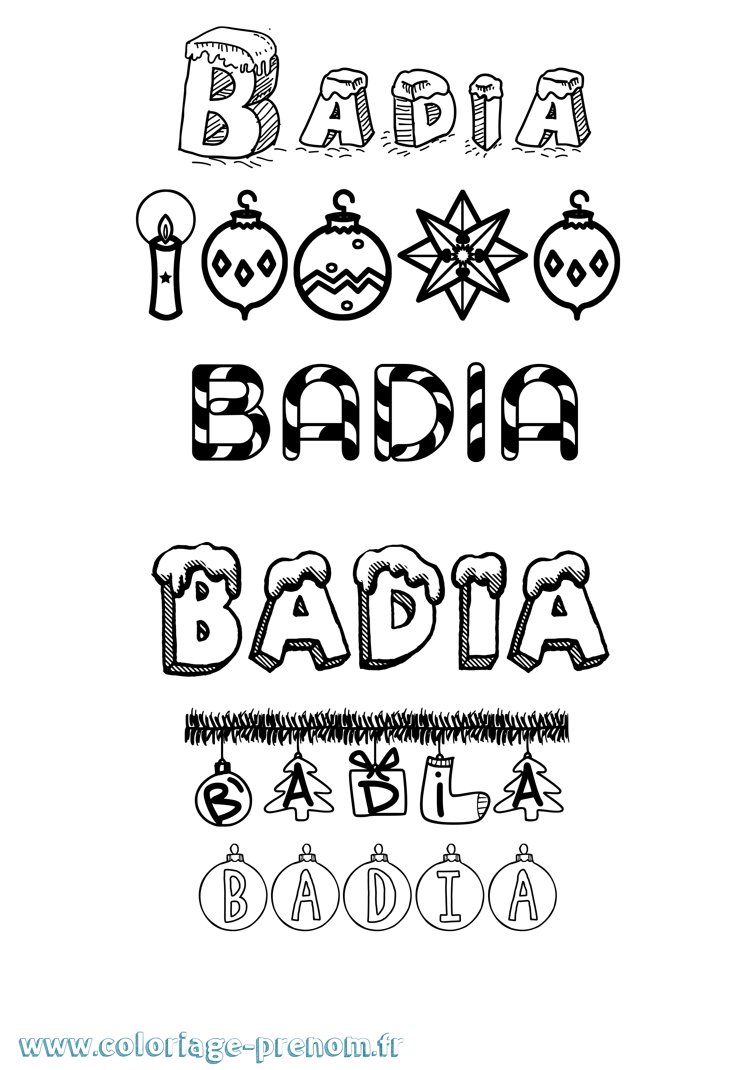 Coloriage Badia Noël Coloriage prénom Badia Noël