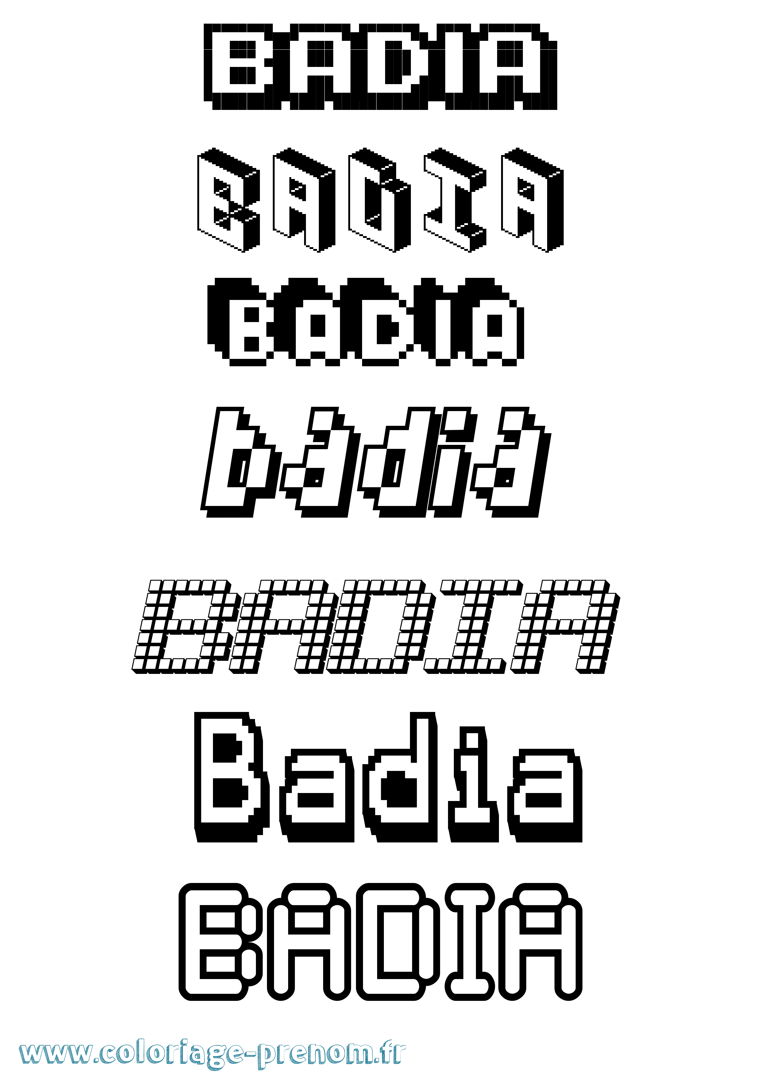 Coloriage prénom Badia Pixel
