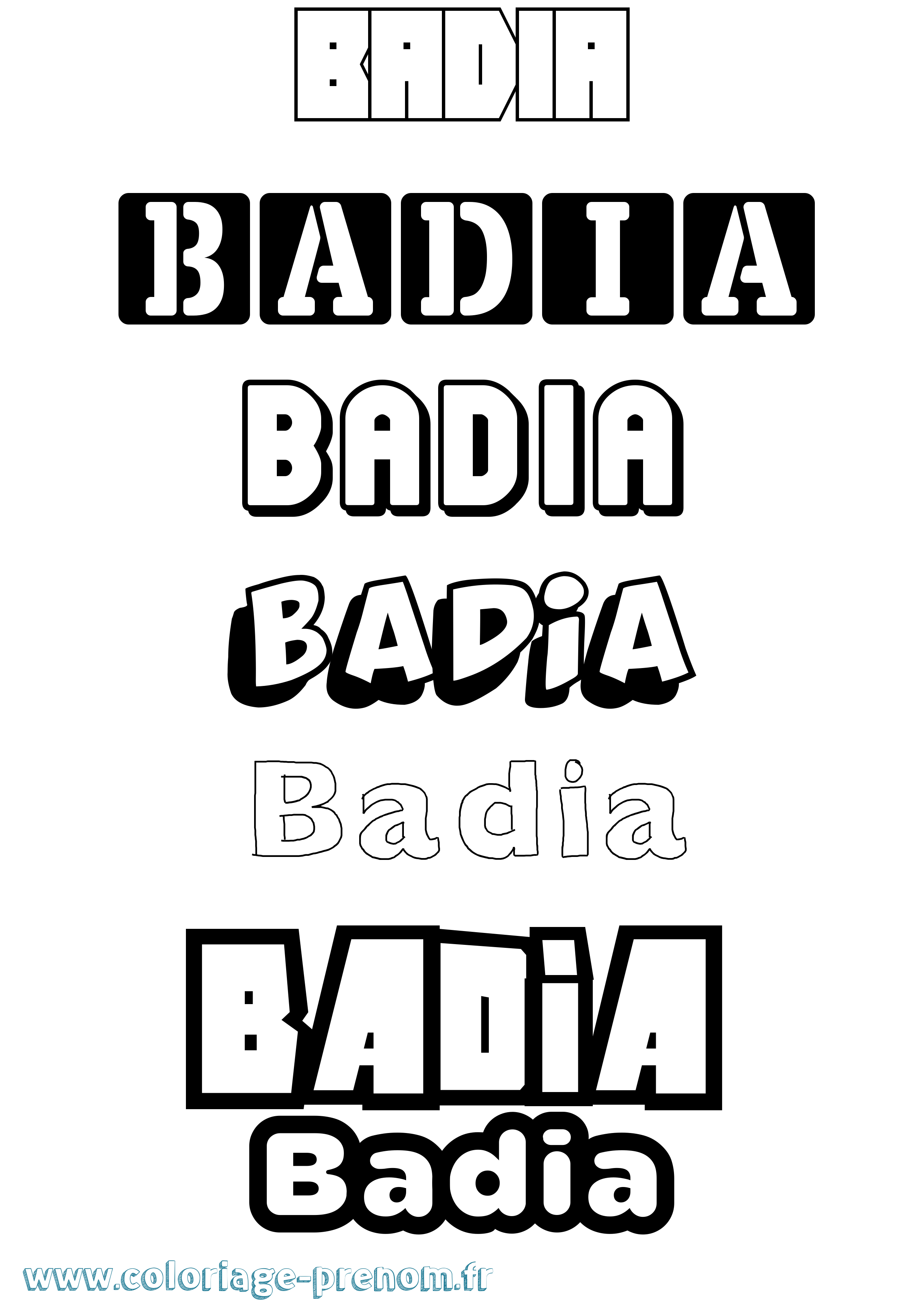 Coloriage prénom Badia Simple