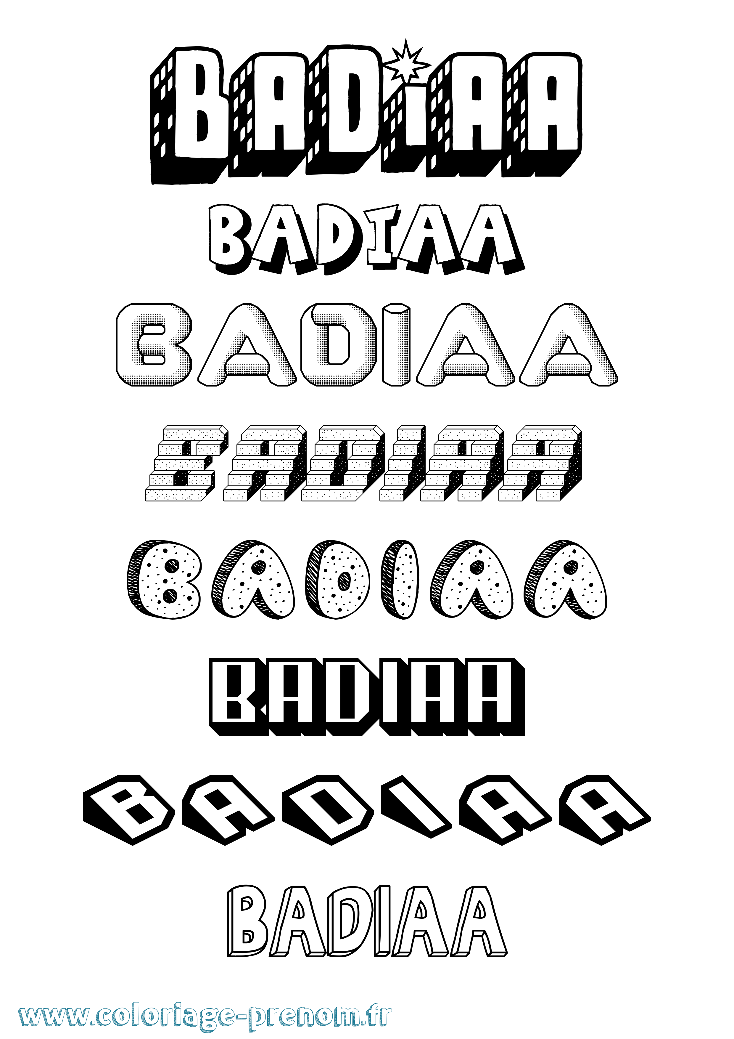 Coloriage Badiaa Effet 3D Coloriage prénom Badiaa Effet 3D