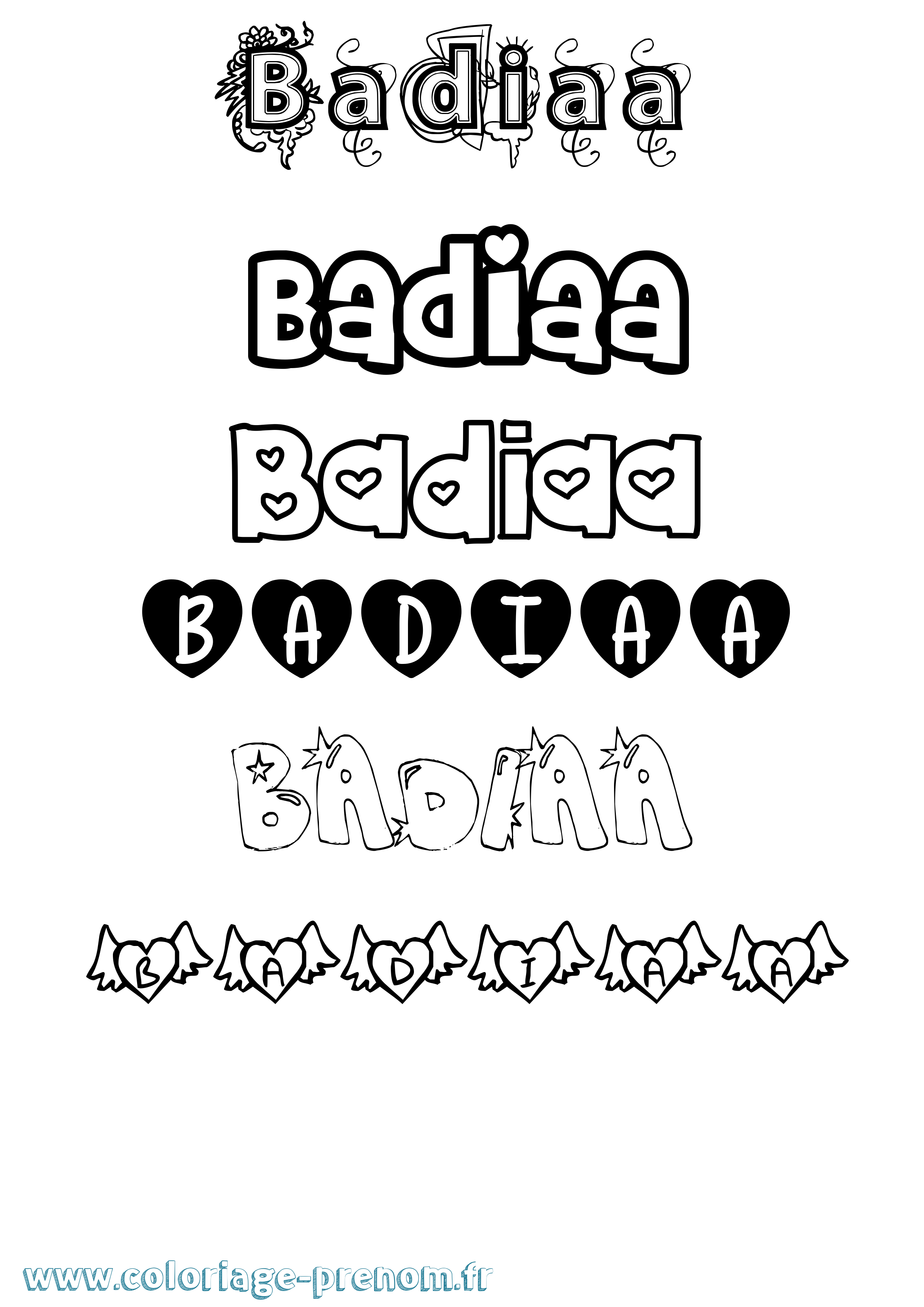 Coloriage Badiaa Girly Coloriage prénom Badiaa Girly