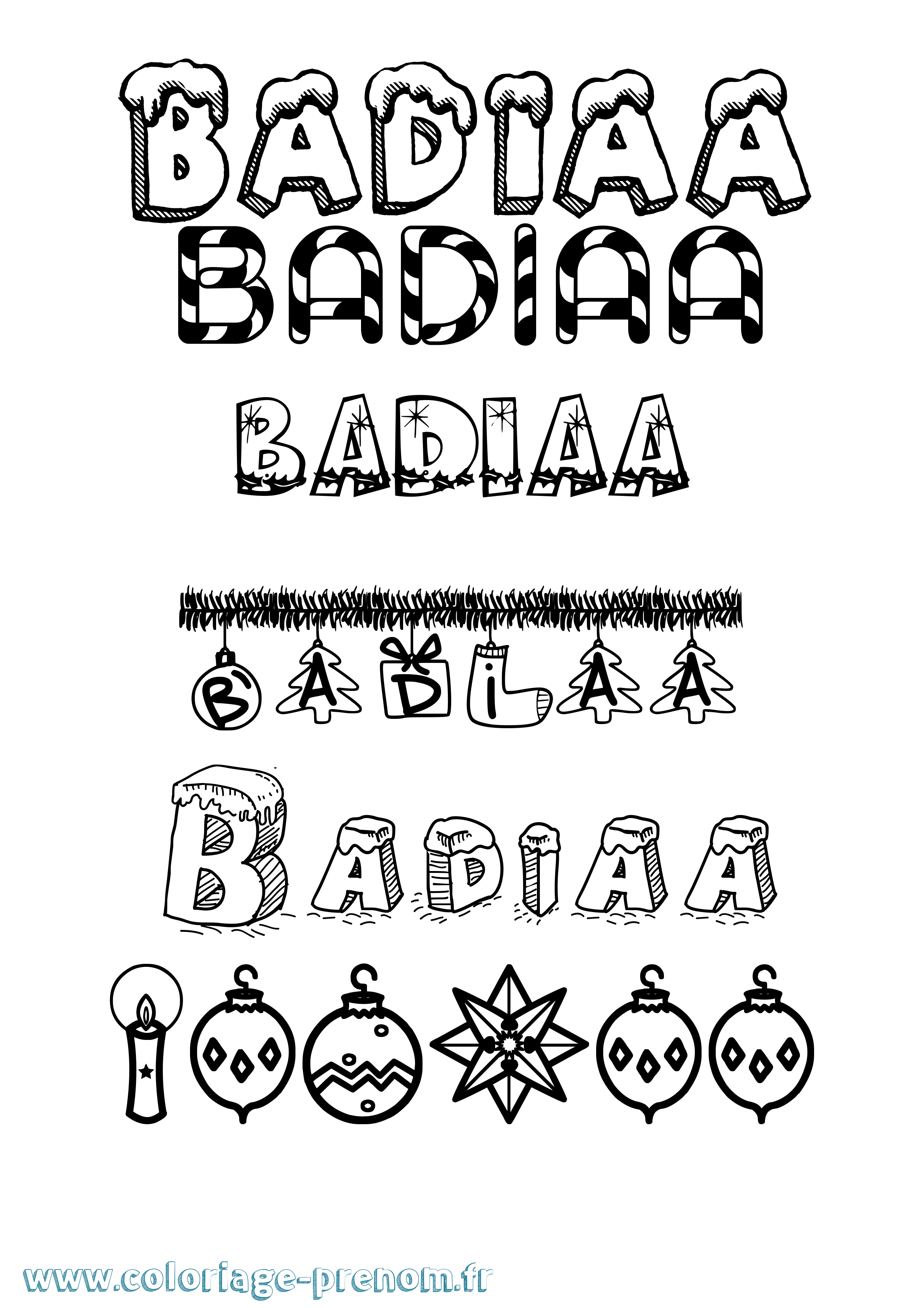 Coloriage Badiaa Noël Coloriage prénom Badiaa Noël