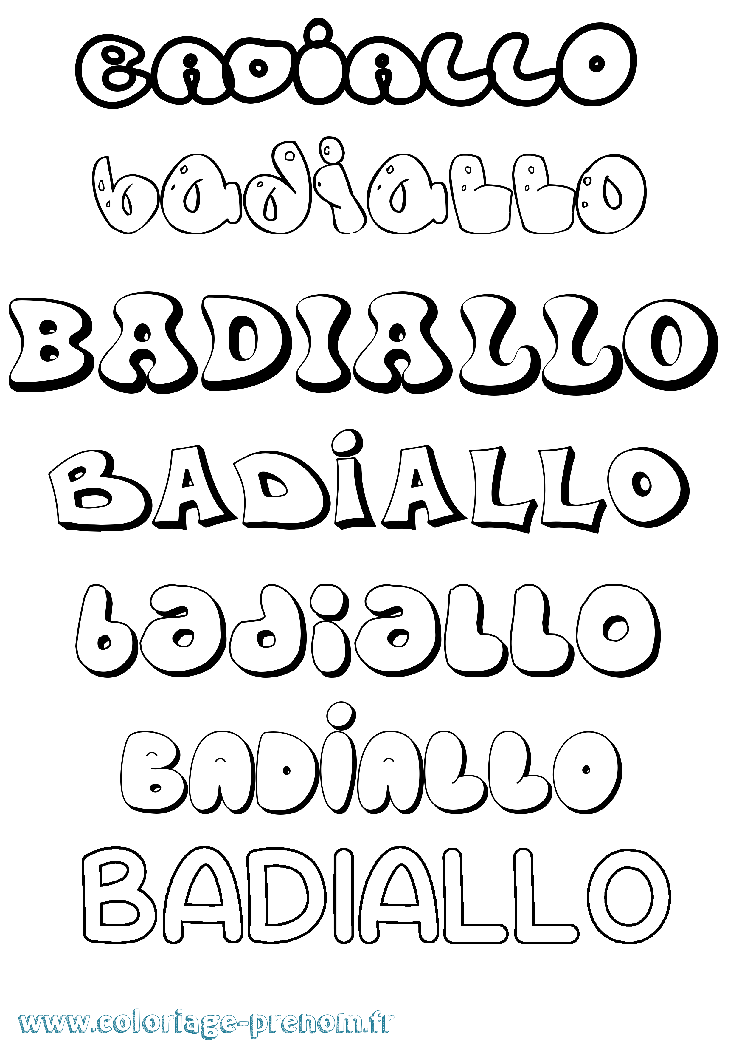 Coloriage prénom Badiallo Bubble