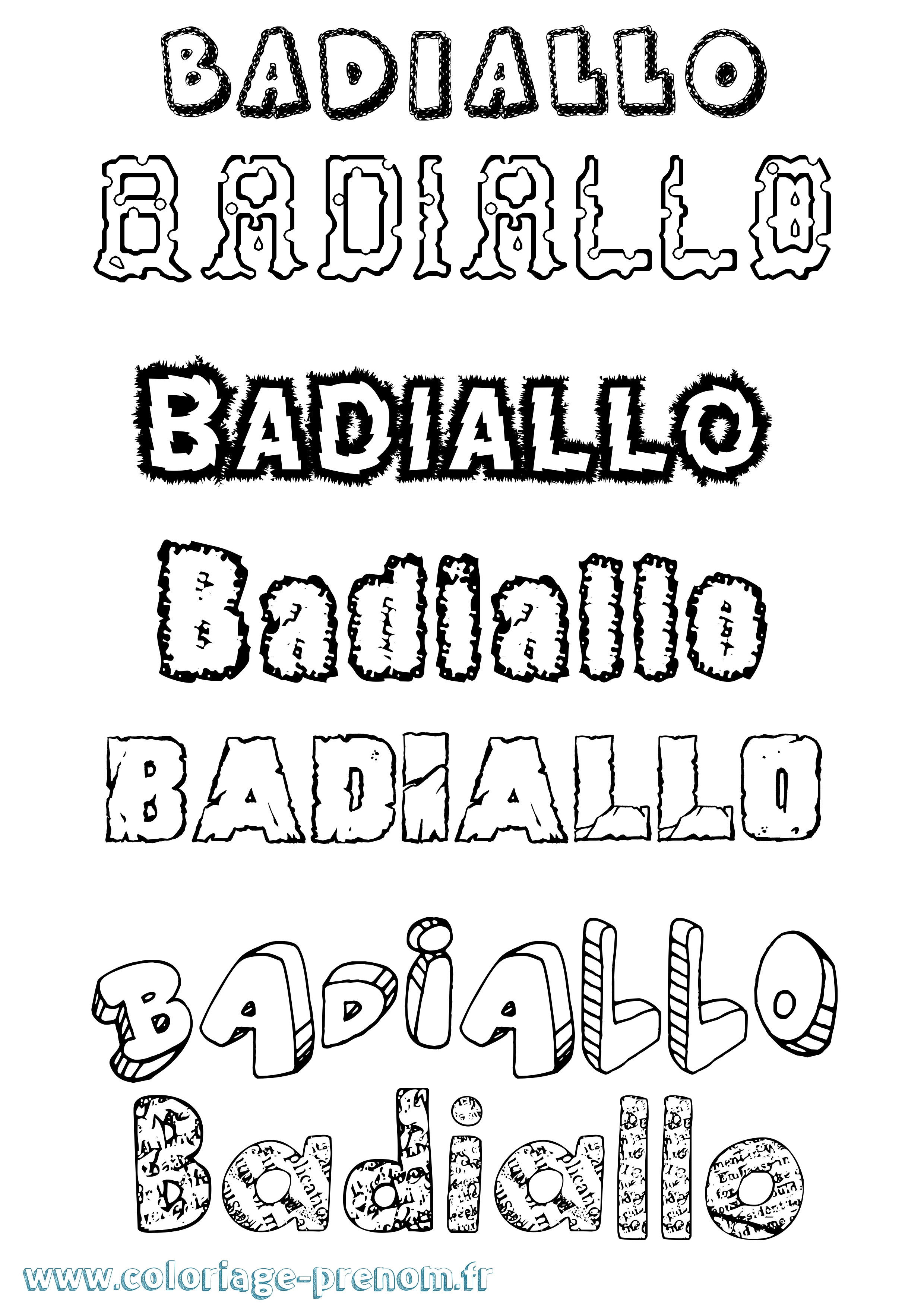 Coloriage prénom Badiallo Destructuré