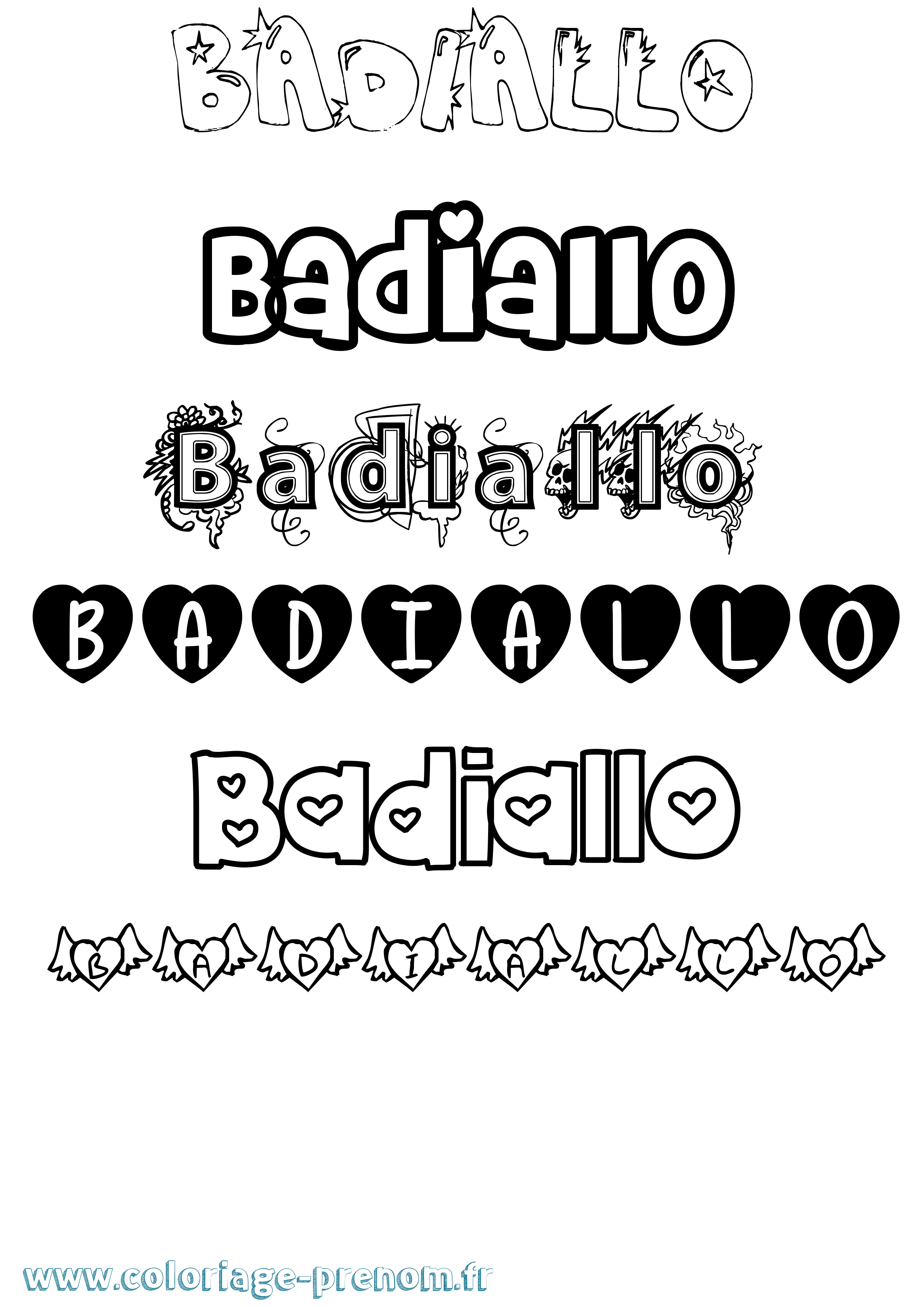 Coloriage prénom Badiallo Girly