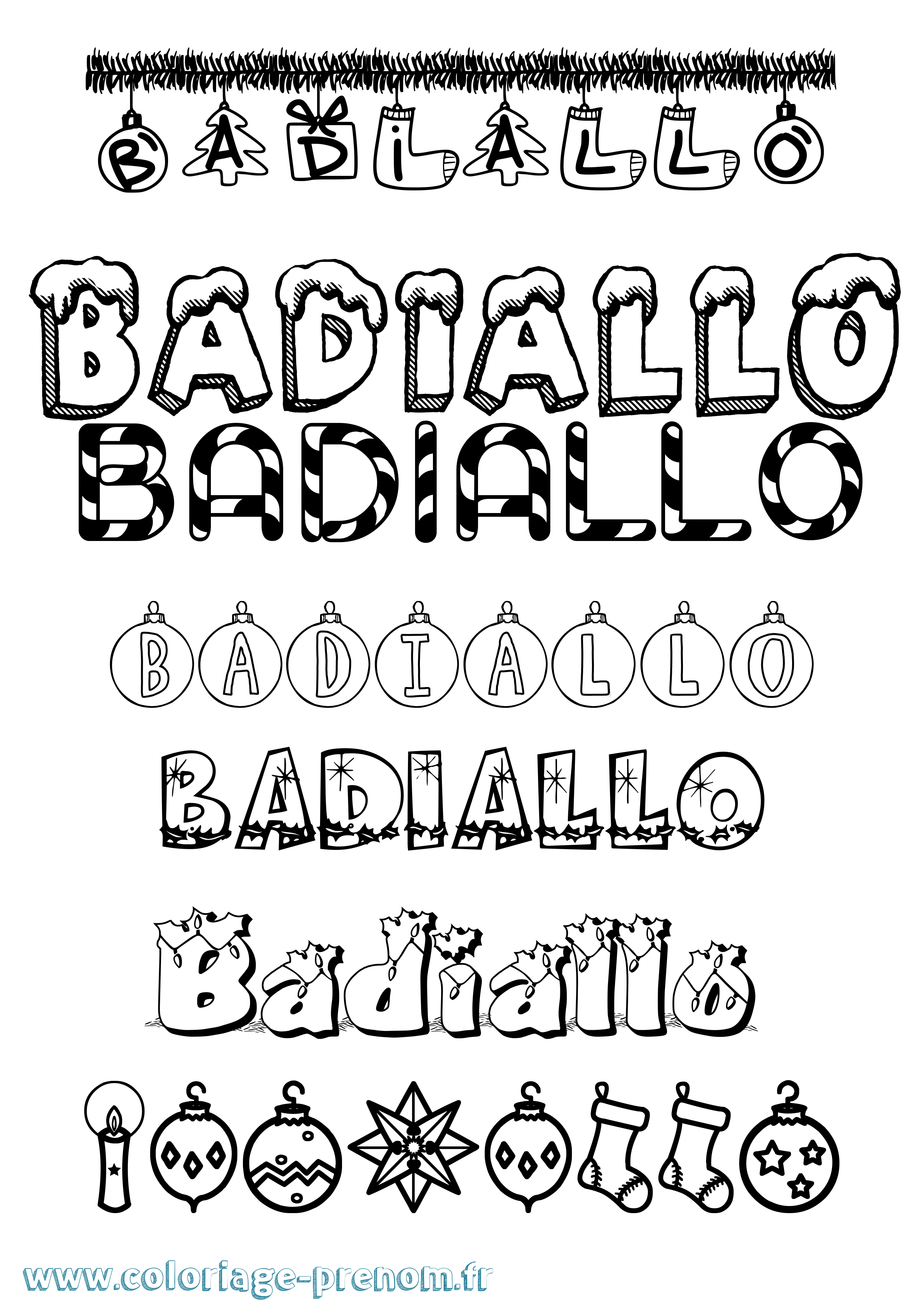 Coloriage prénom Badiallo Noël
