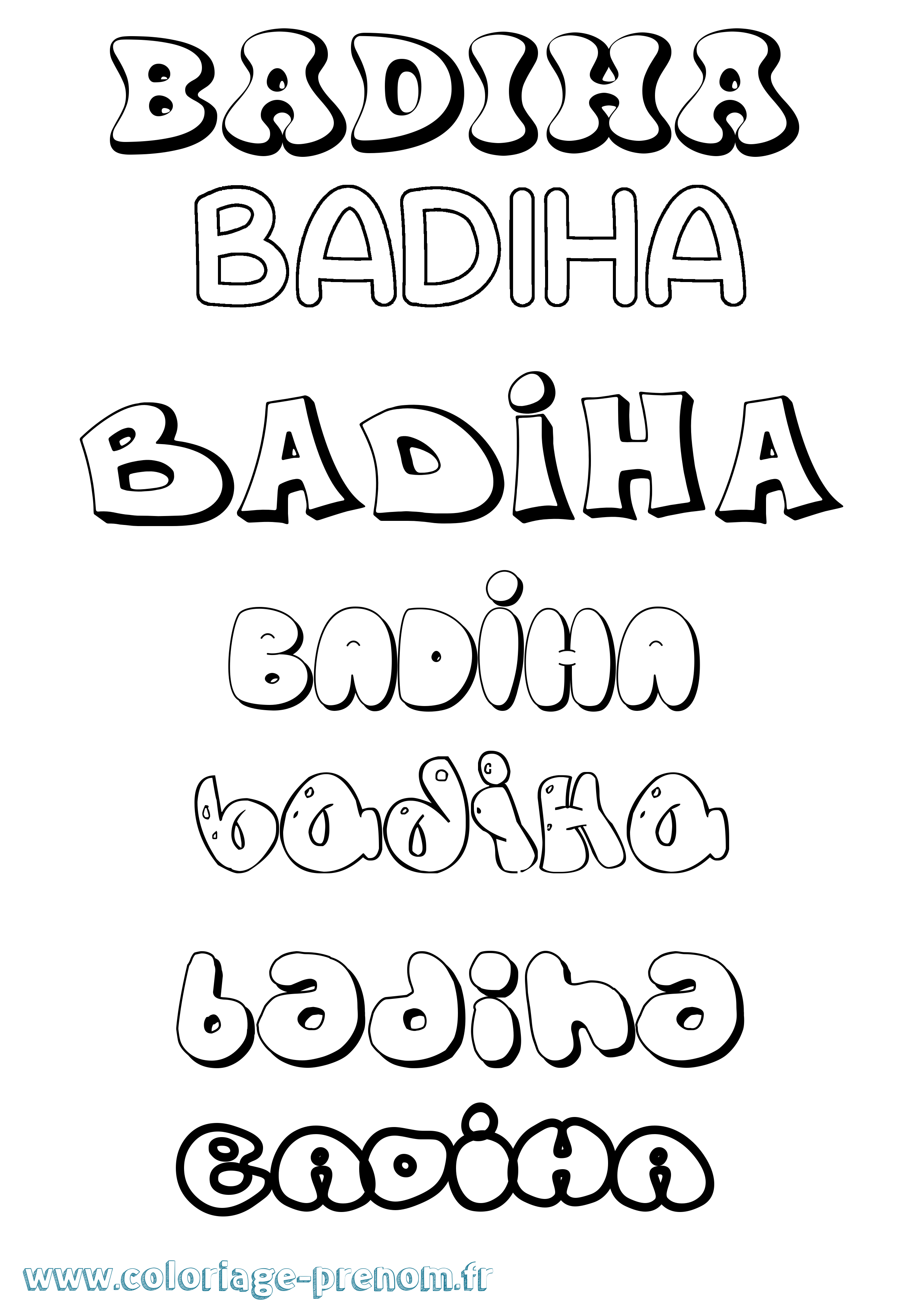 Coloriage prénom Badiha Bubble