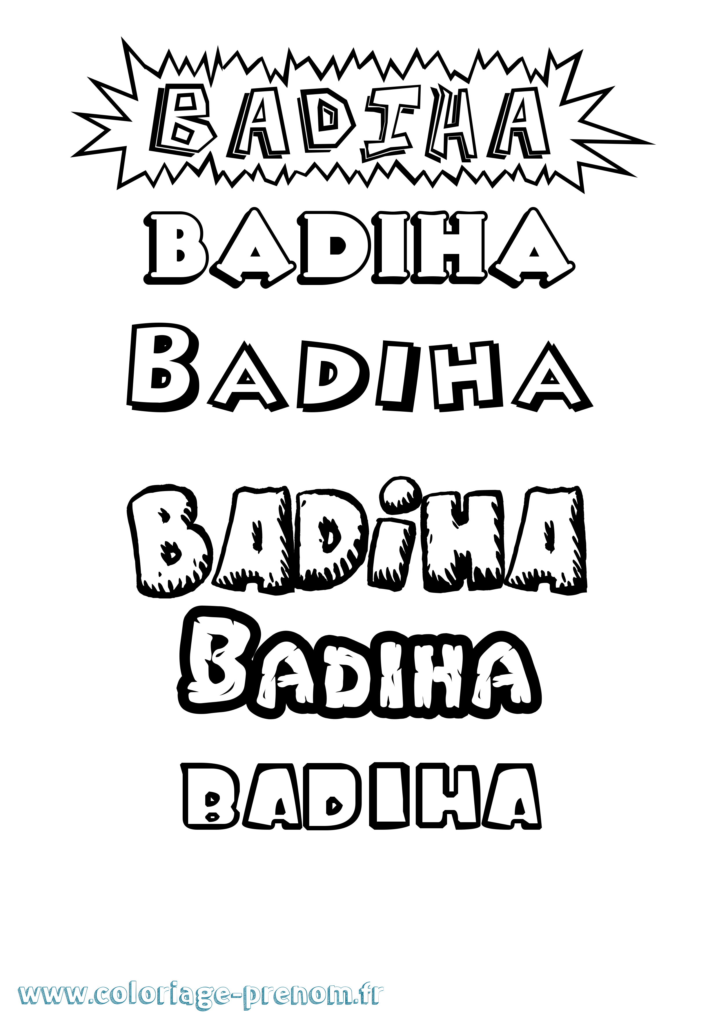 Coloriage prénom Badiha Dessin Animé