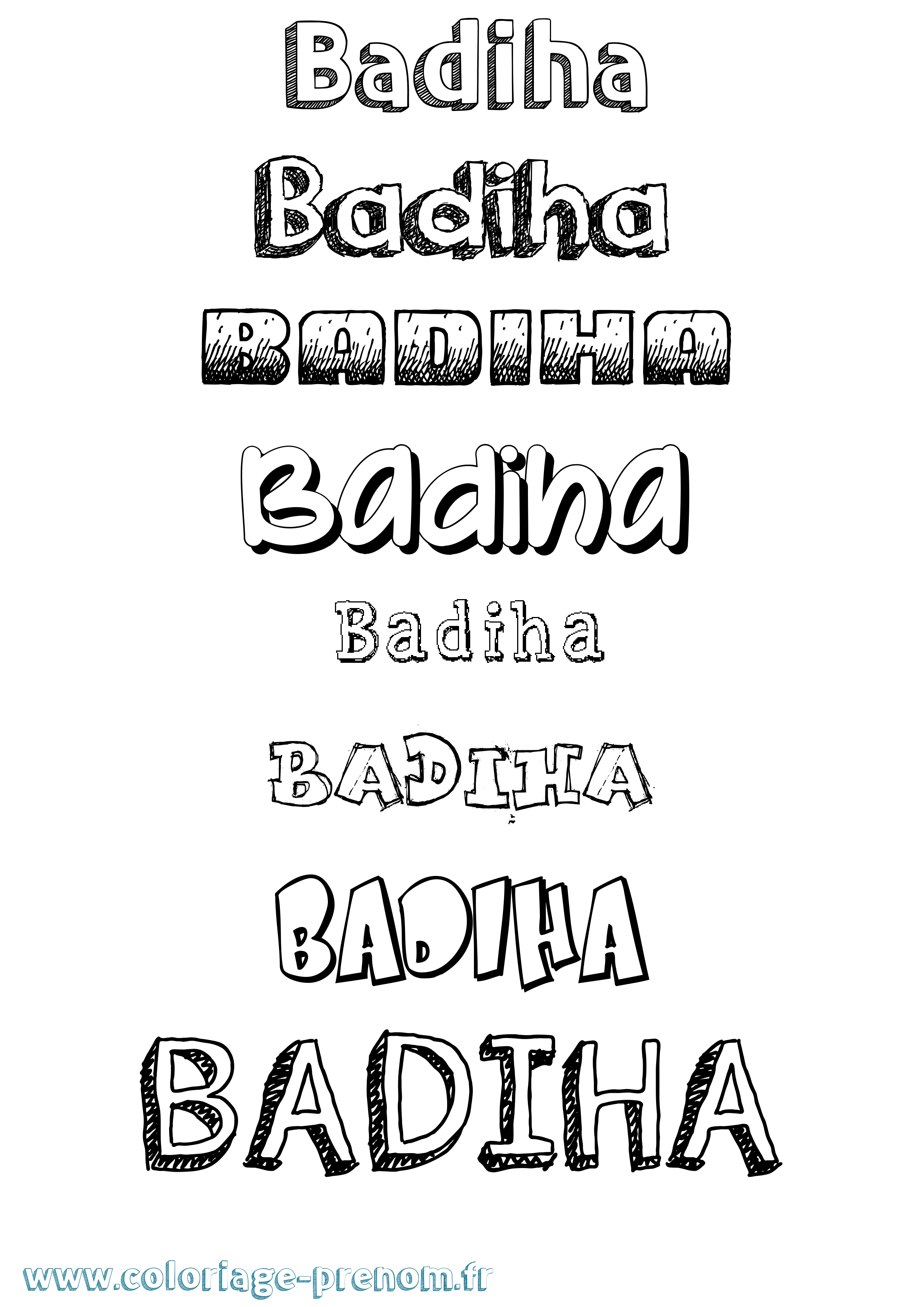 Coloriage prénom Badiha Dessiné