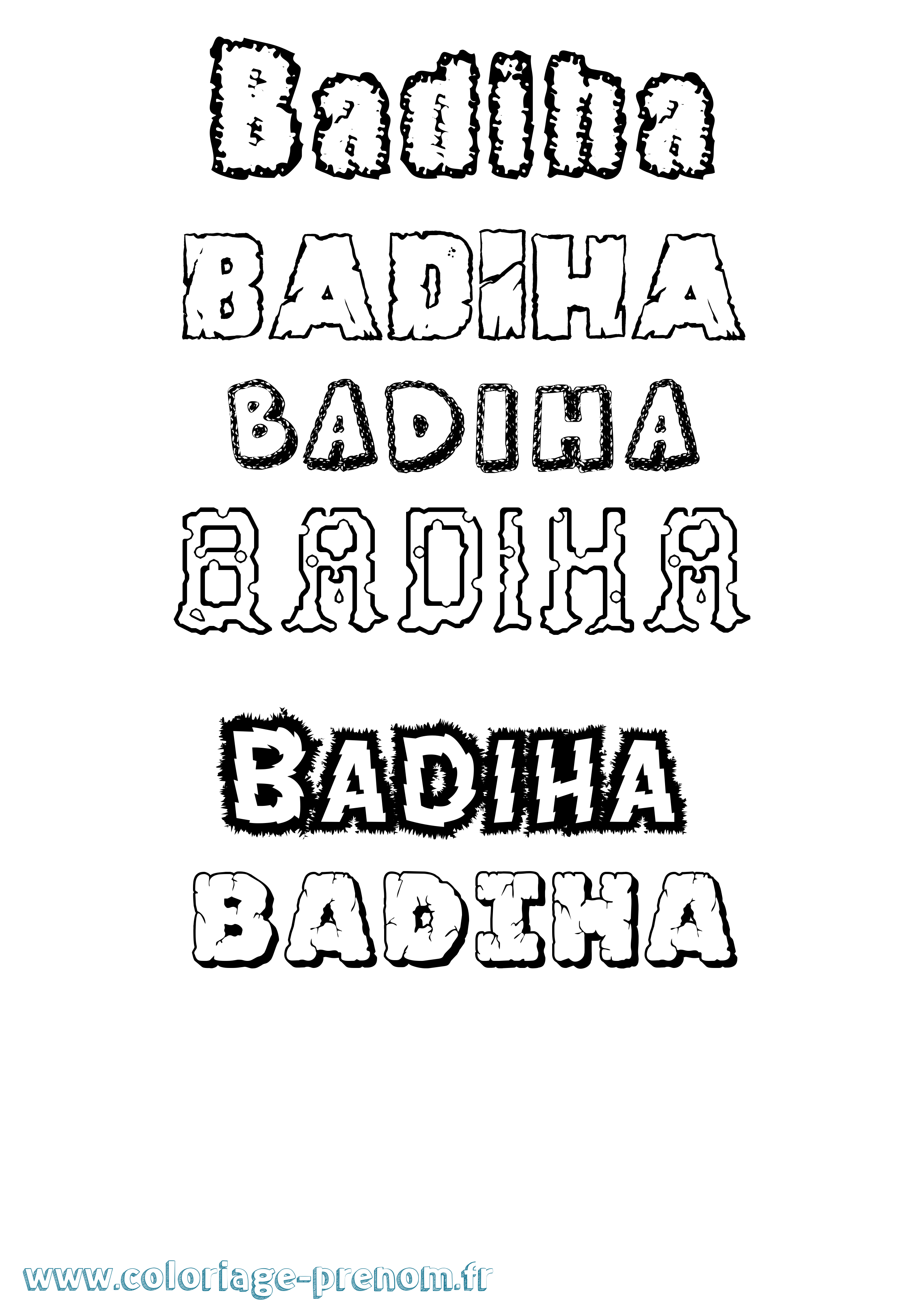 Coloriage prénom Badiha Destructuré