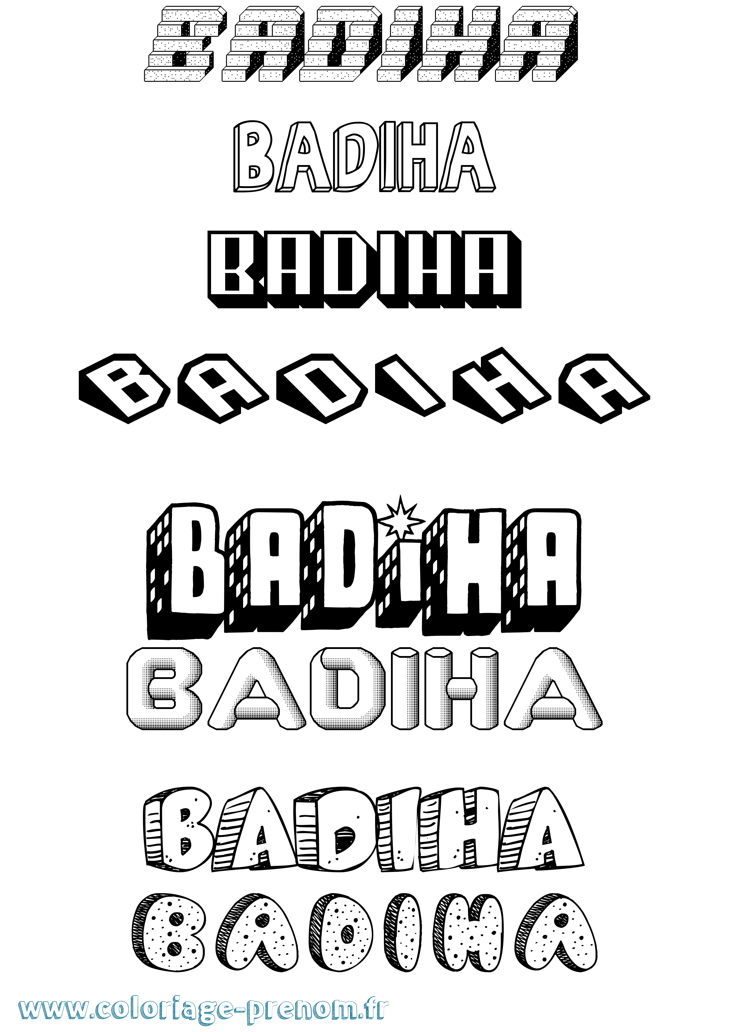 Coloriage prénom Badiha Effet 3D