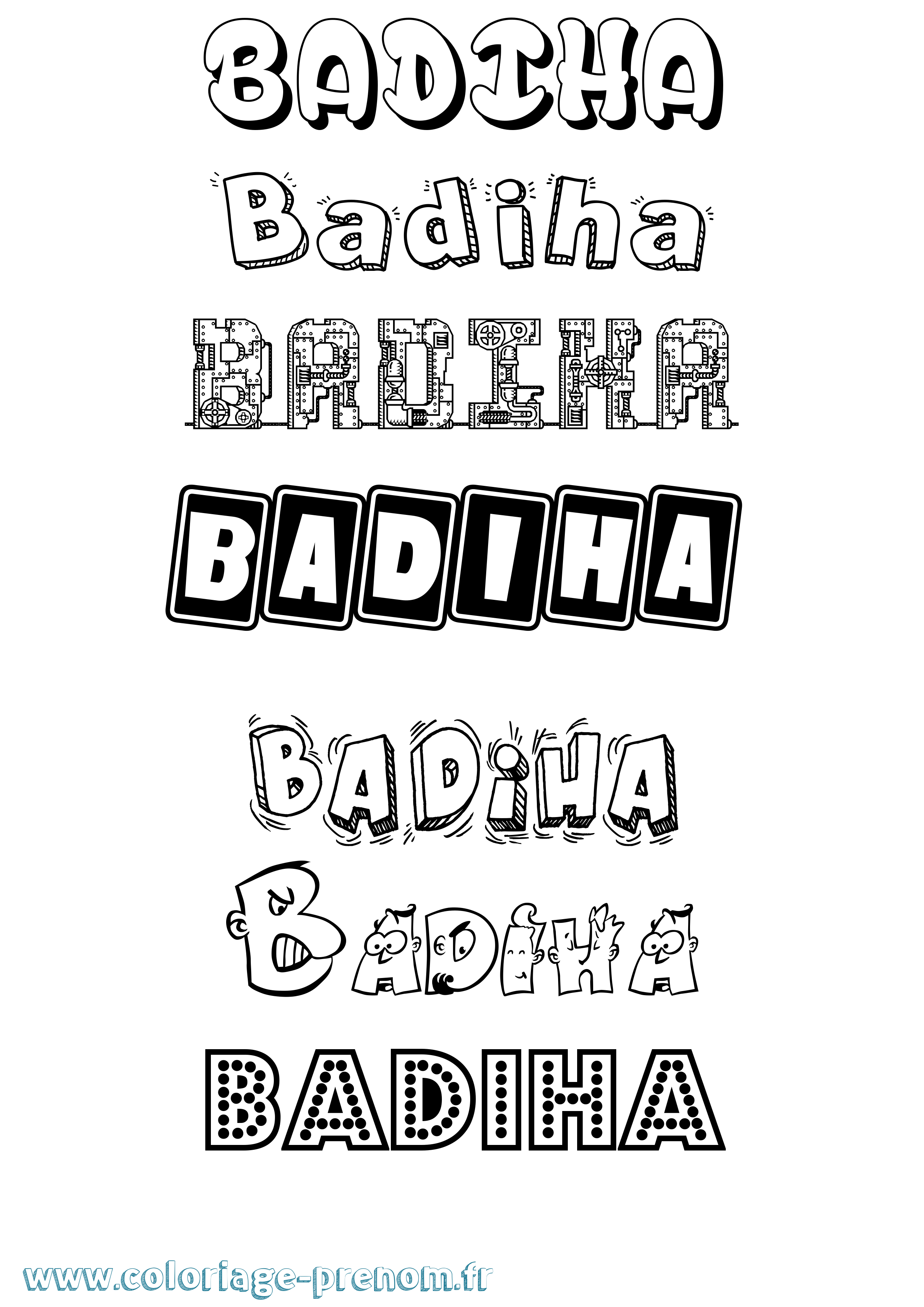 Coloriage prénom Badiha Fun