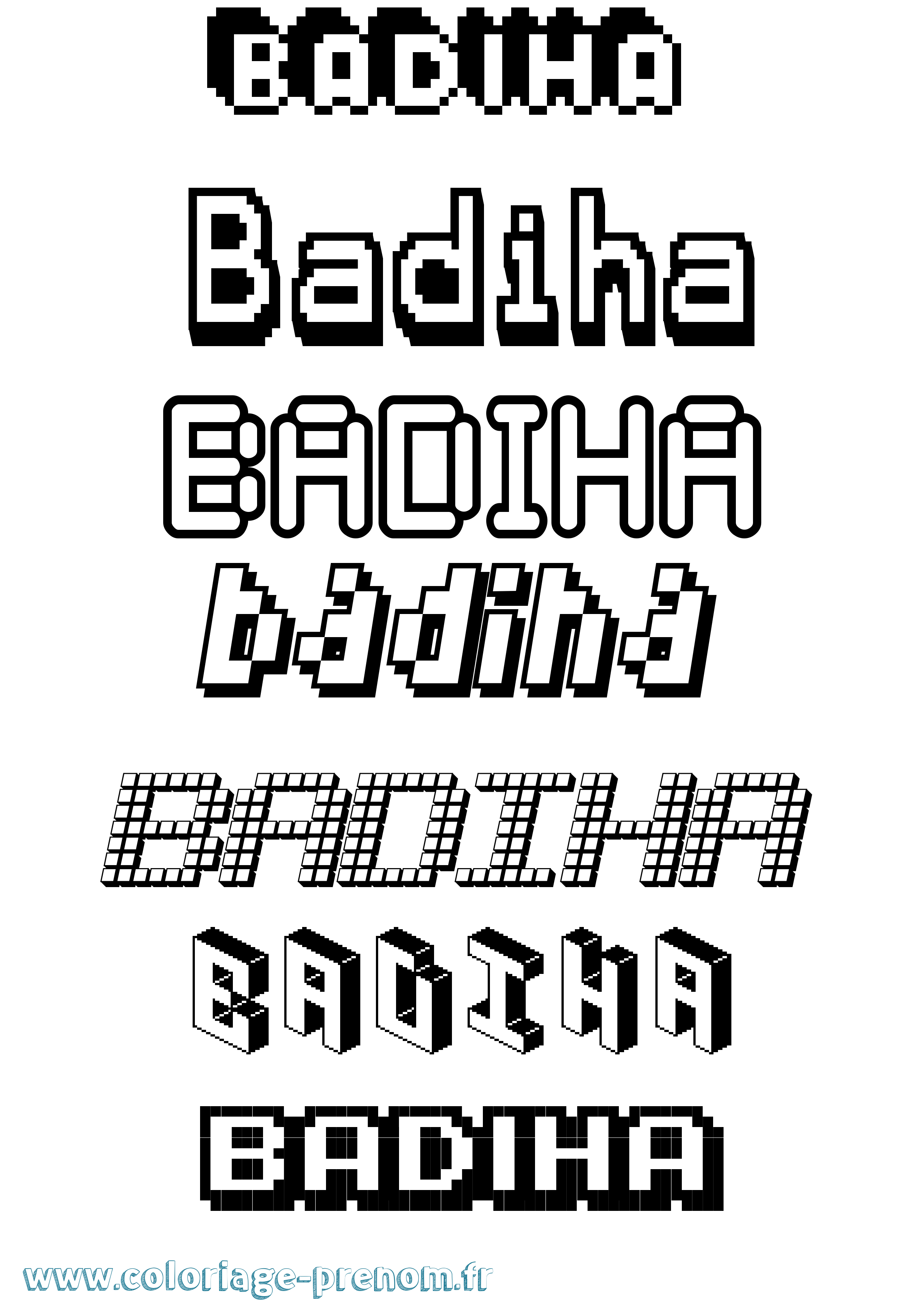 Coloriage prénom Badiha Pixel