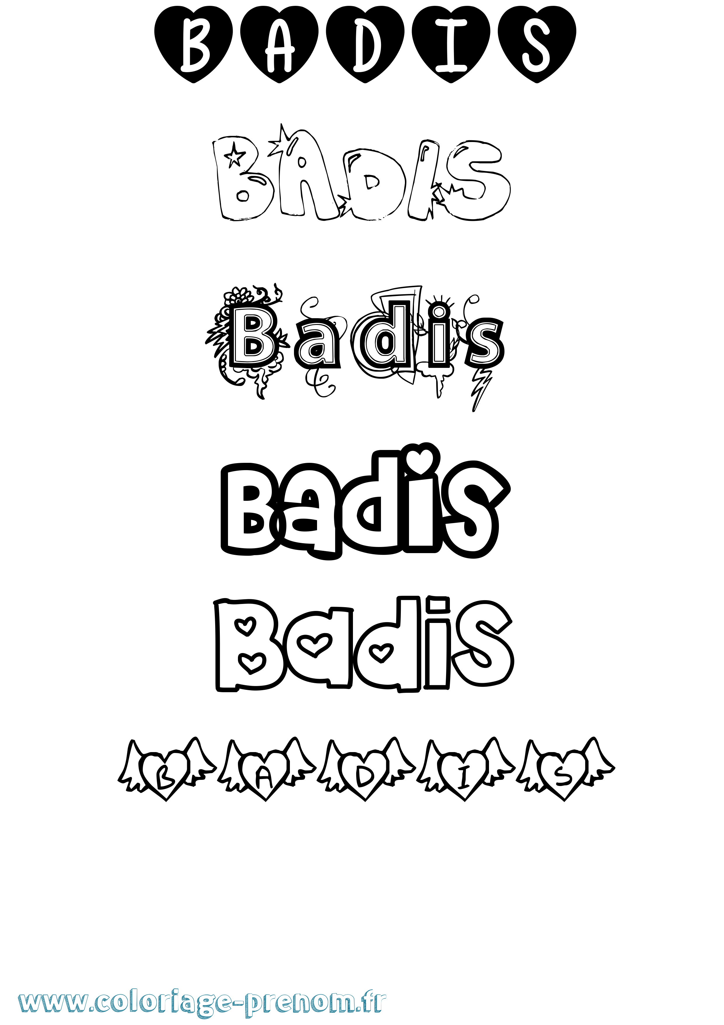 Coloriage Badis Girly Coloriage prénom Badis Girly