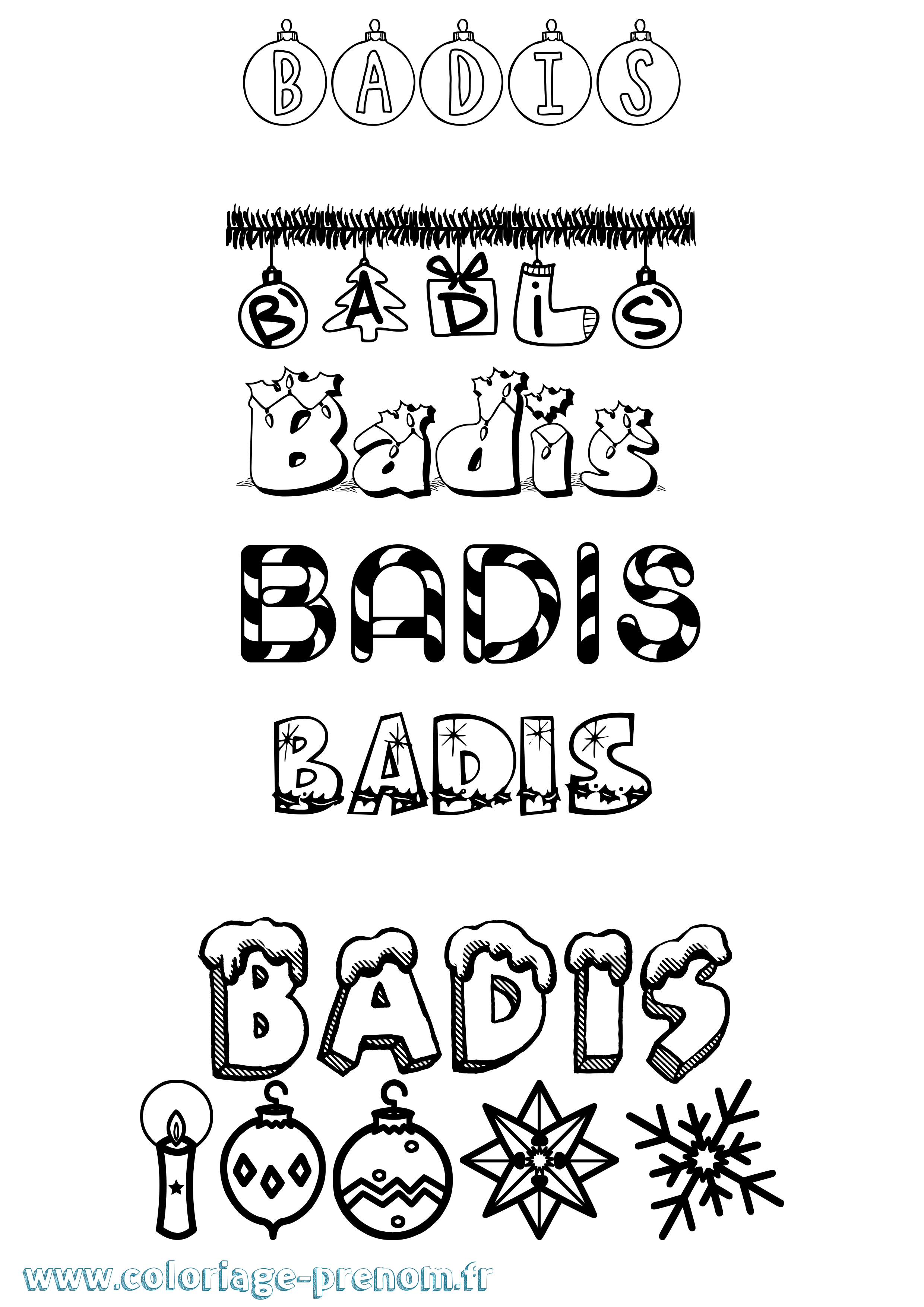 Coloriage Badis Noël Coloriage prénom Badis Noël