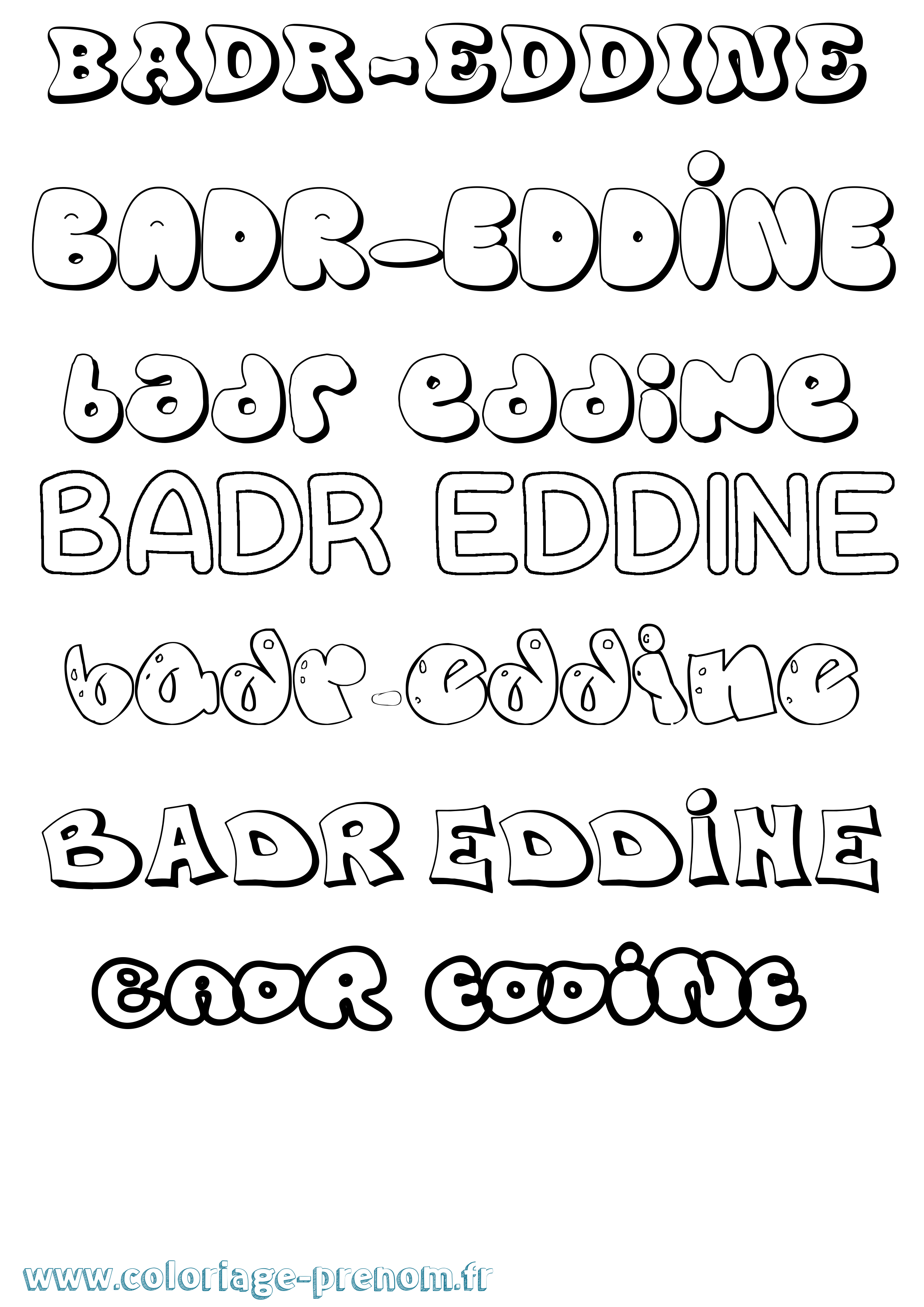 Coloriage Badr-Eddine Bubble Coloriage prénom Badr-Eddine Bubble
