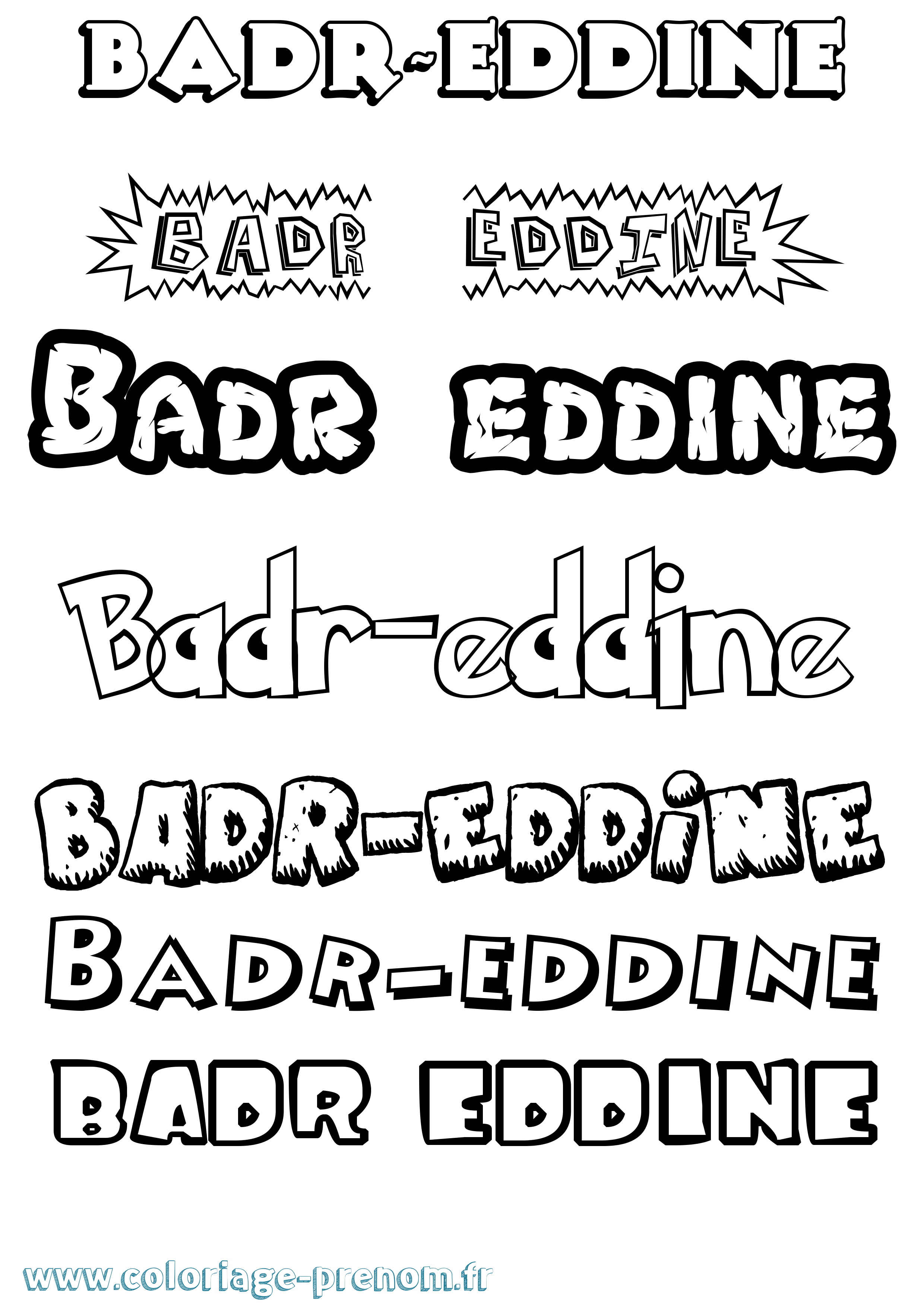 Coloriage Badr-Eddine Dessin Animé Coloriage prénom Badr-Eddine Dessin Animé