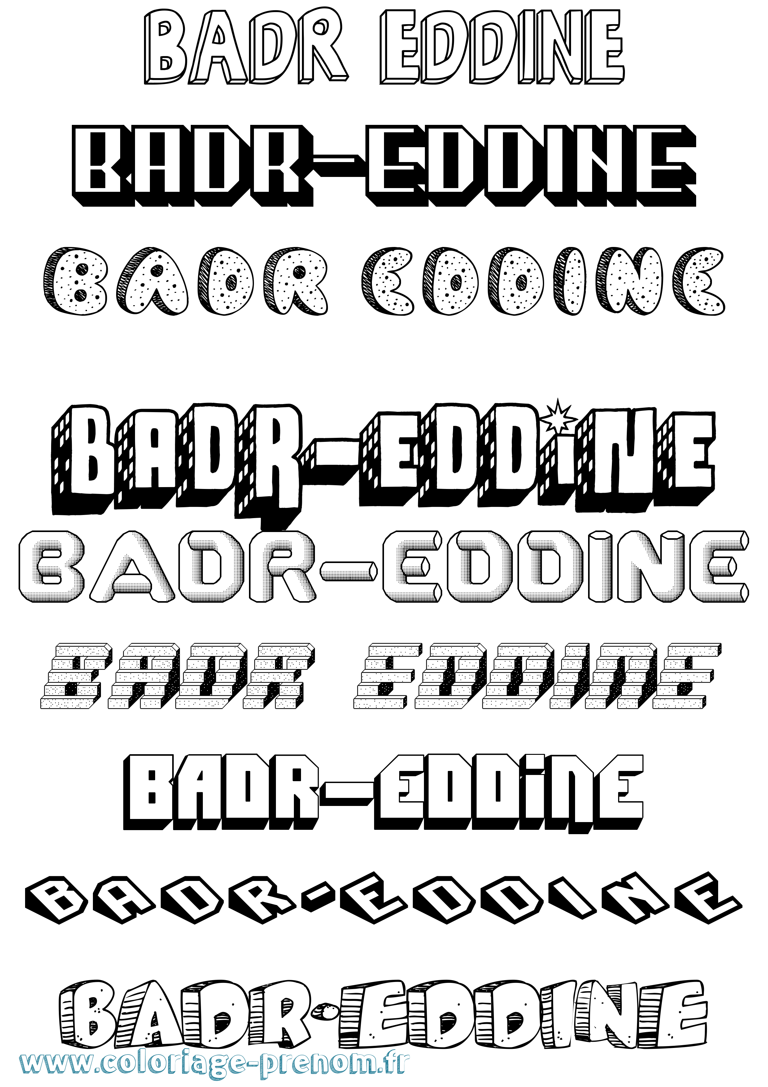 Coloriage Badr-Eddine Effet 3D Coloriage prénom Badr-Eddine Effet 3D