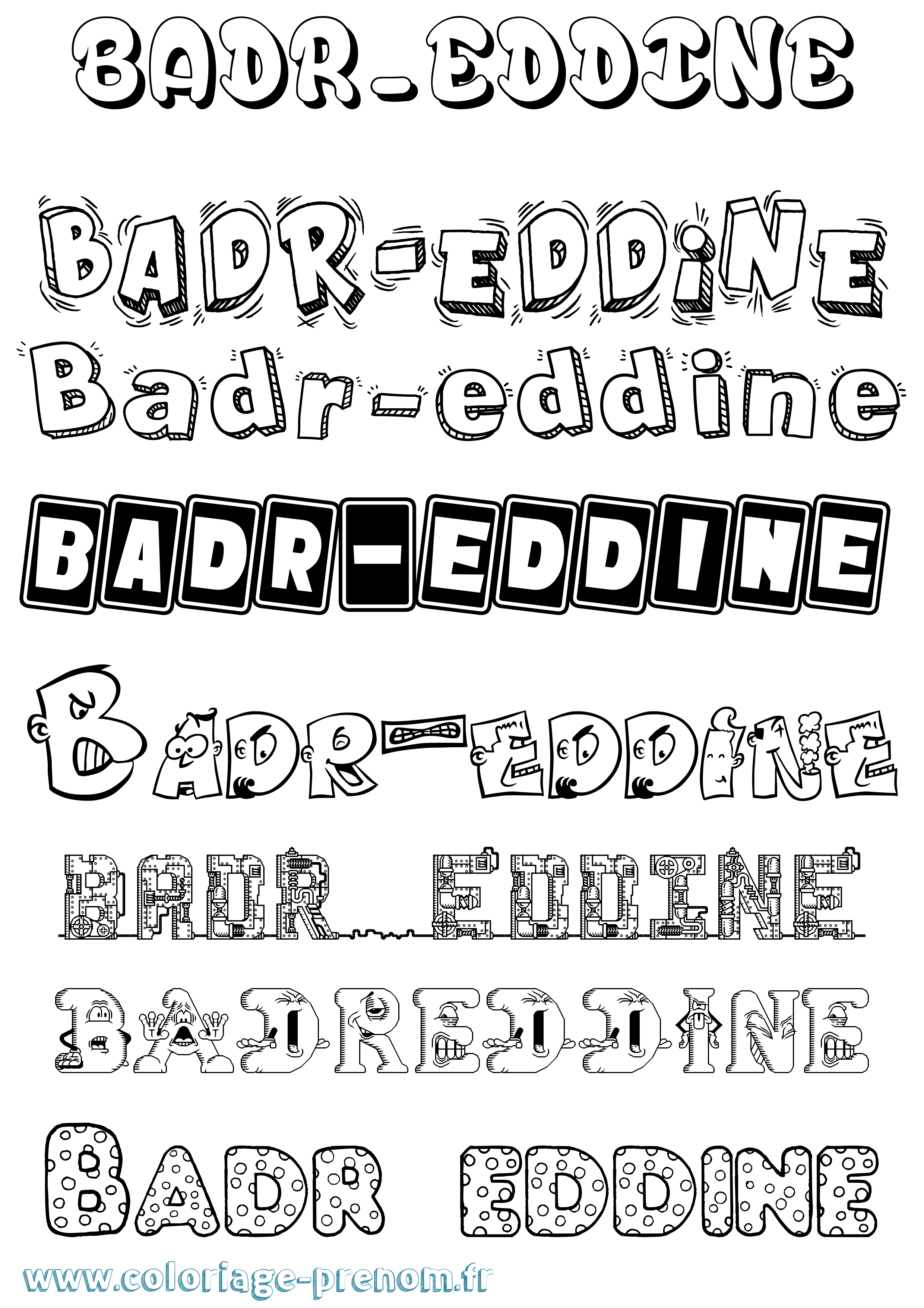Coloriage Badr-Eddine Fun Coloriage prénom Badr-Eddine Fun