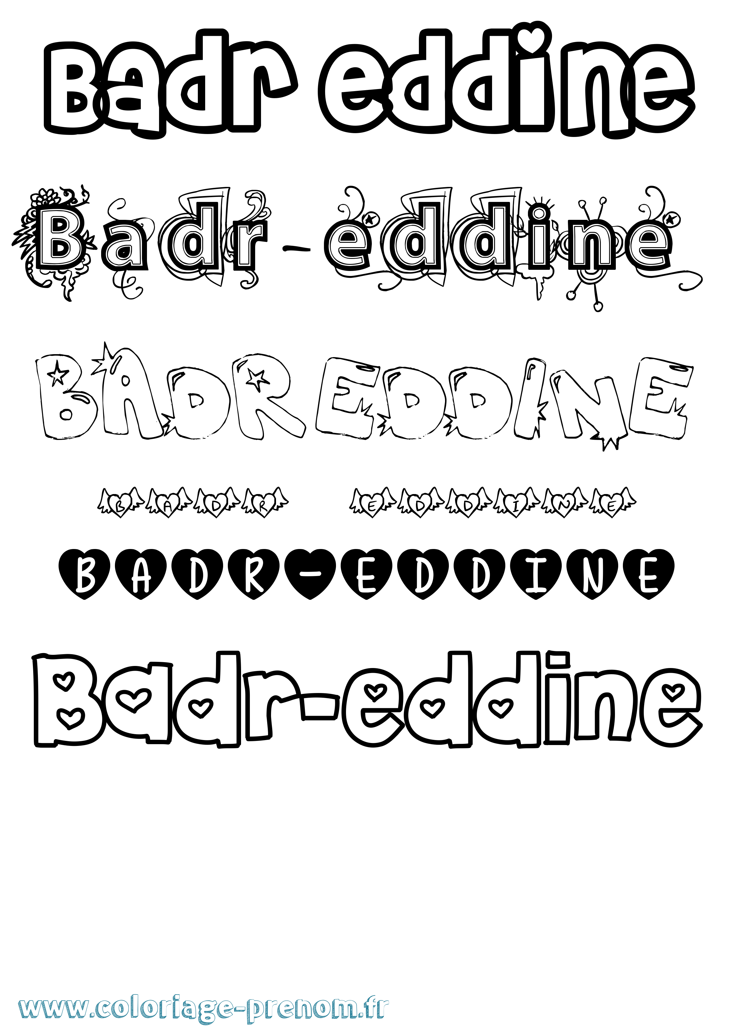 Coloriage Badr-Eddine Girly Coloriage prénom Badr-Eddine Girly
