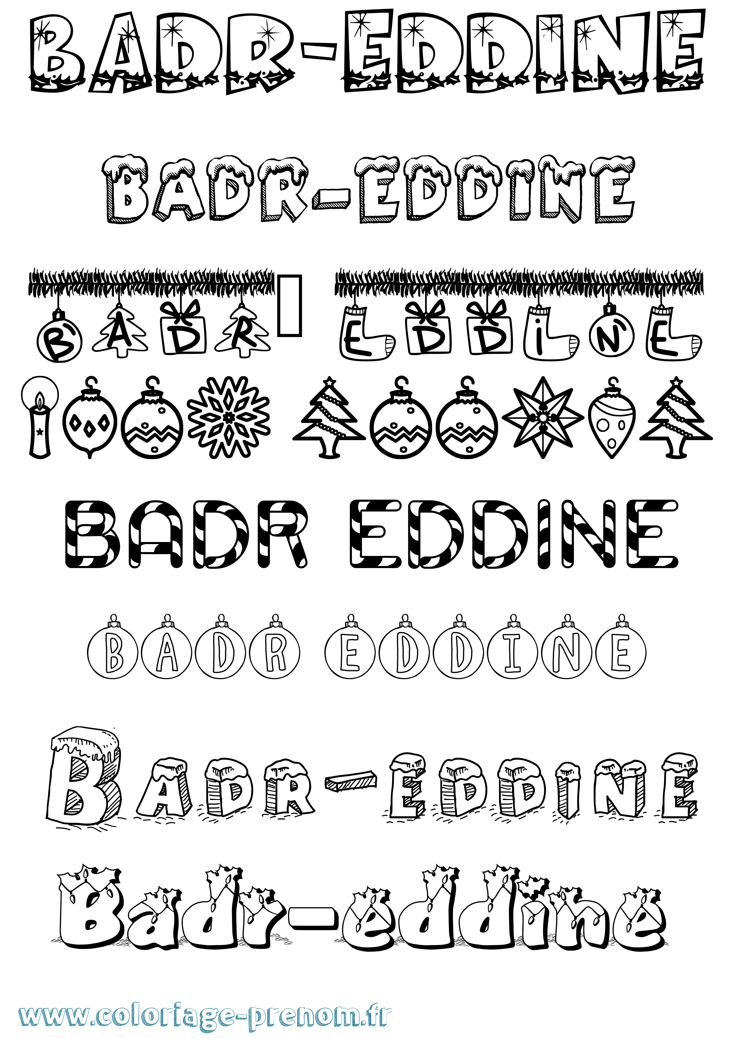 Coloriage Badr-Eddine Noël Coloriage prénom Badr-Eddine Noël