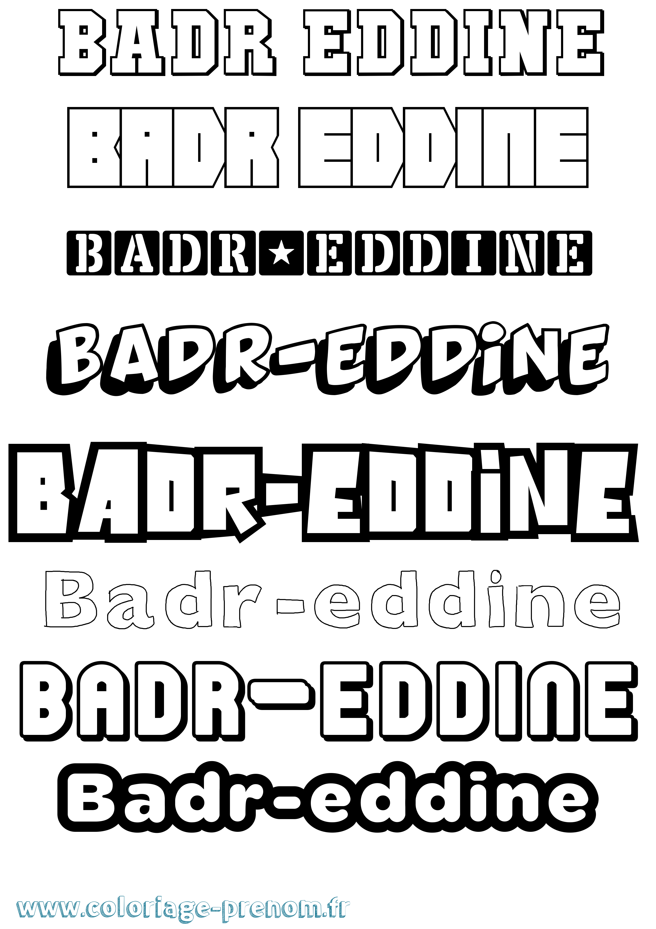 Coloriage Badr-Eddine Simple Coloriage prénom Badr-Eddine Simple