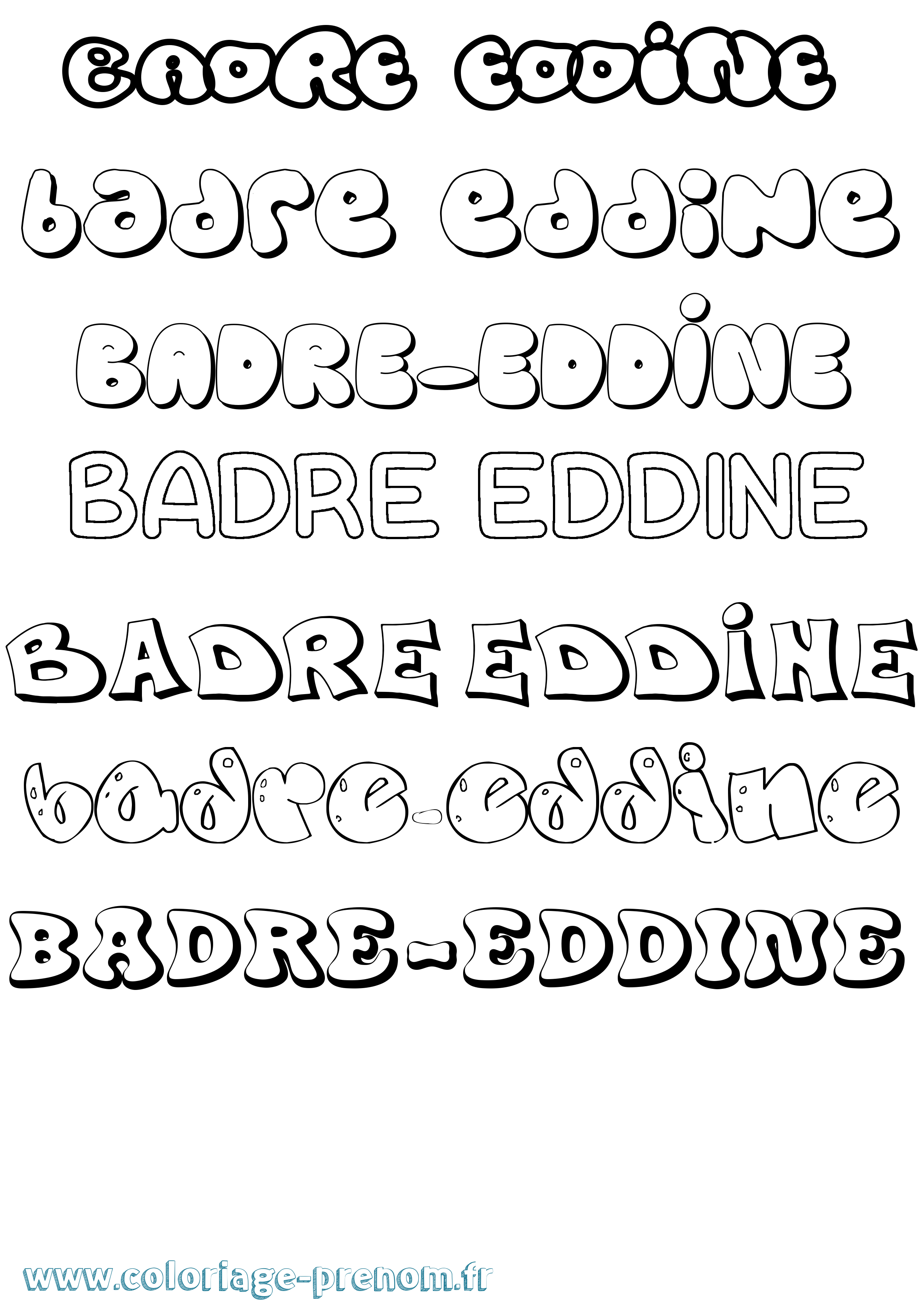 Coloriage prénom Badre-Eddine Bubble
