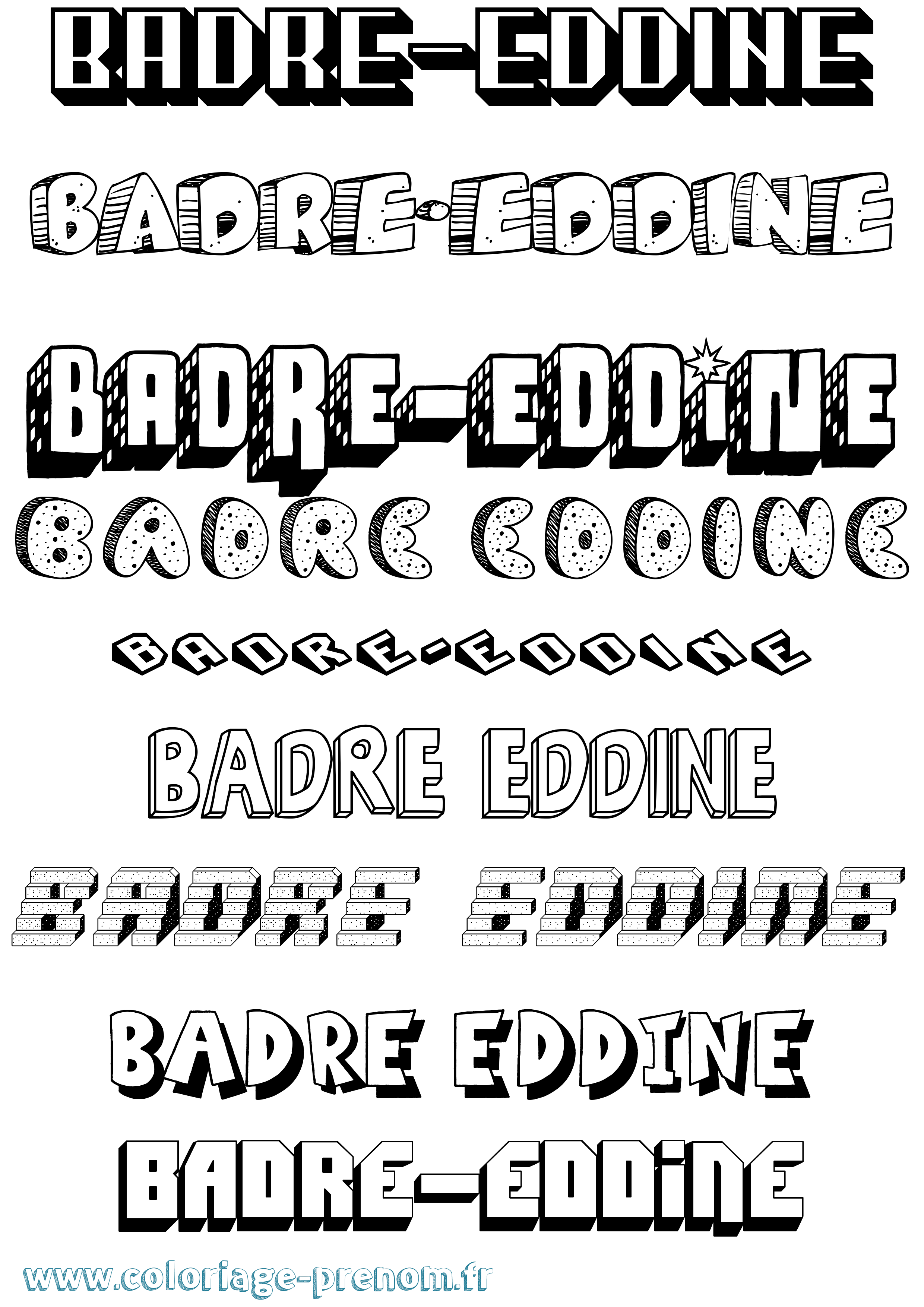 Coloriage prénom Badre-Eddine Effet 3D