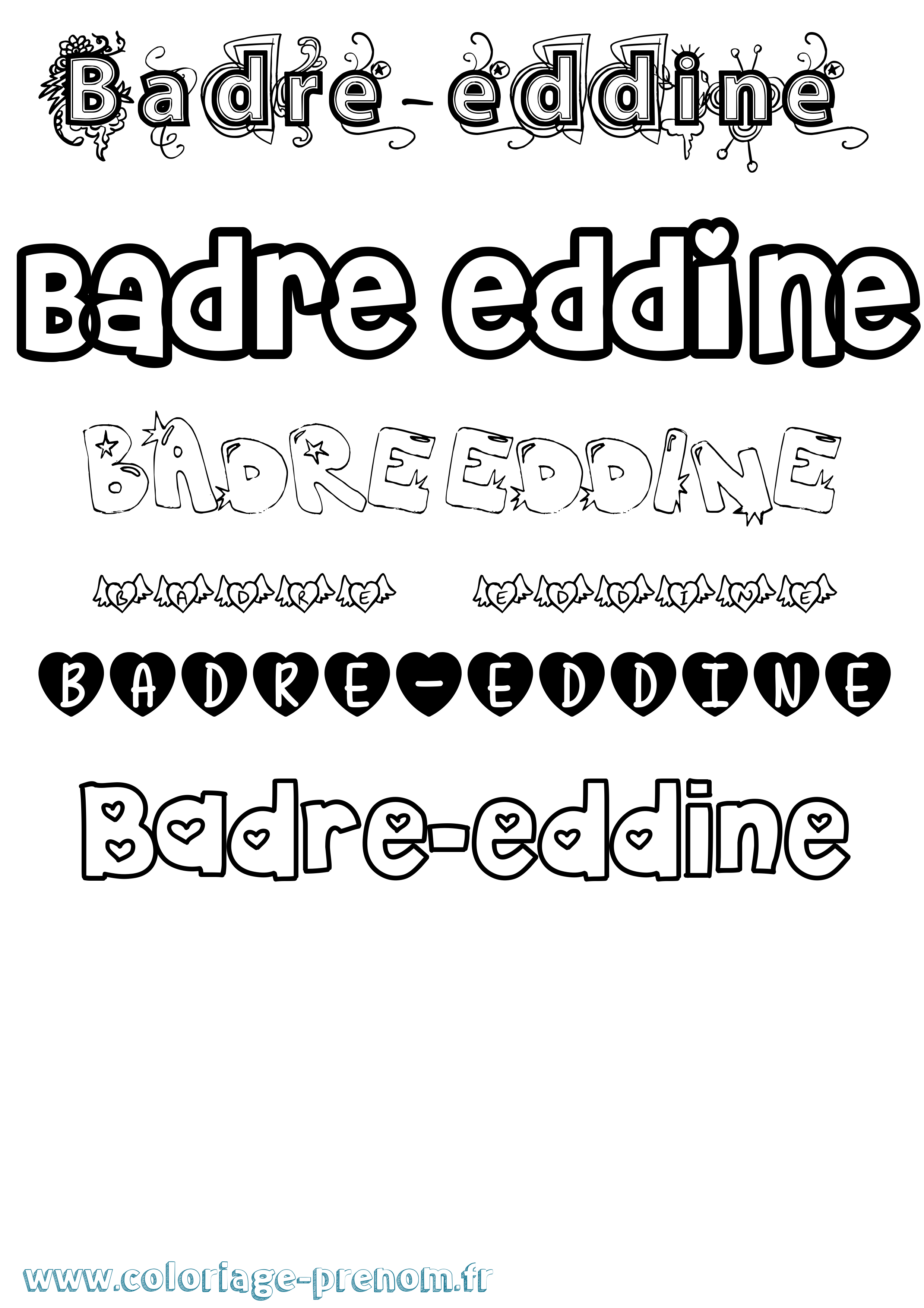 Coloriage prénom Badre-Eddine Girly