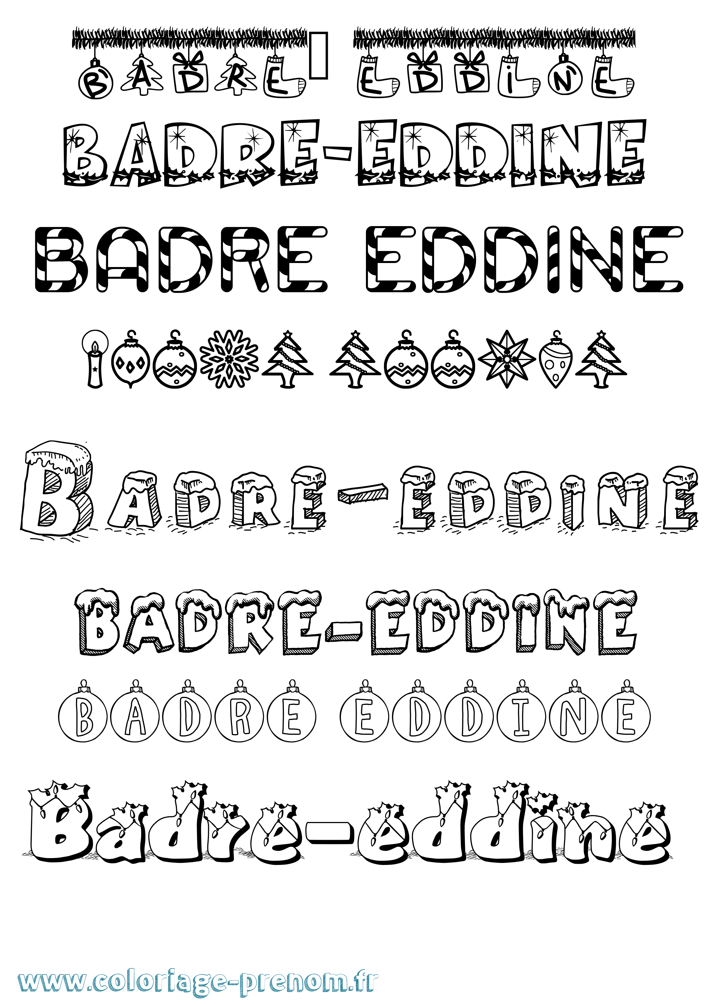 Coloriage prénom Badre-Eddine Noël