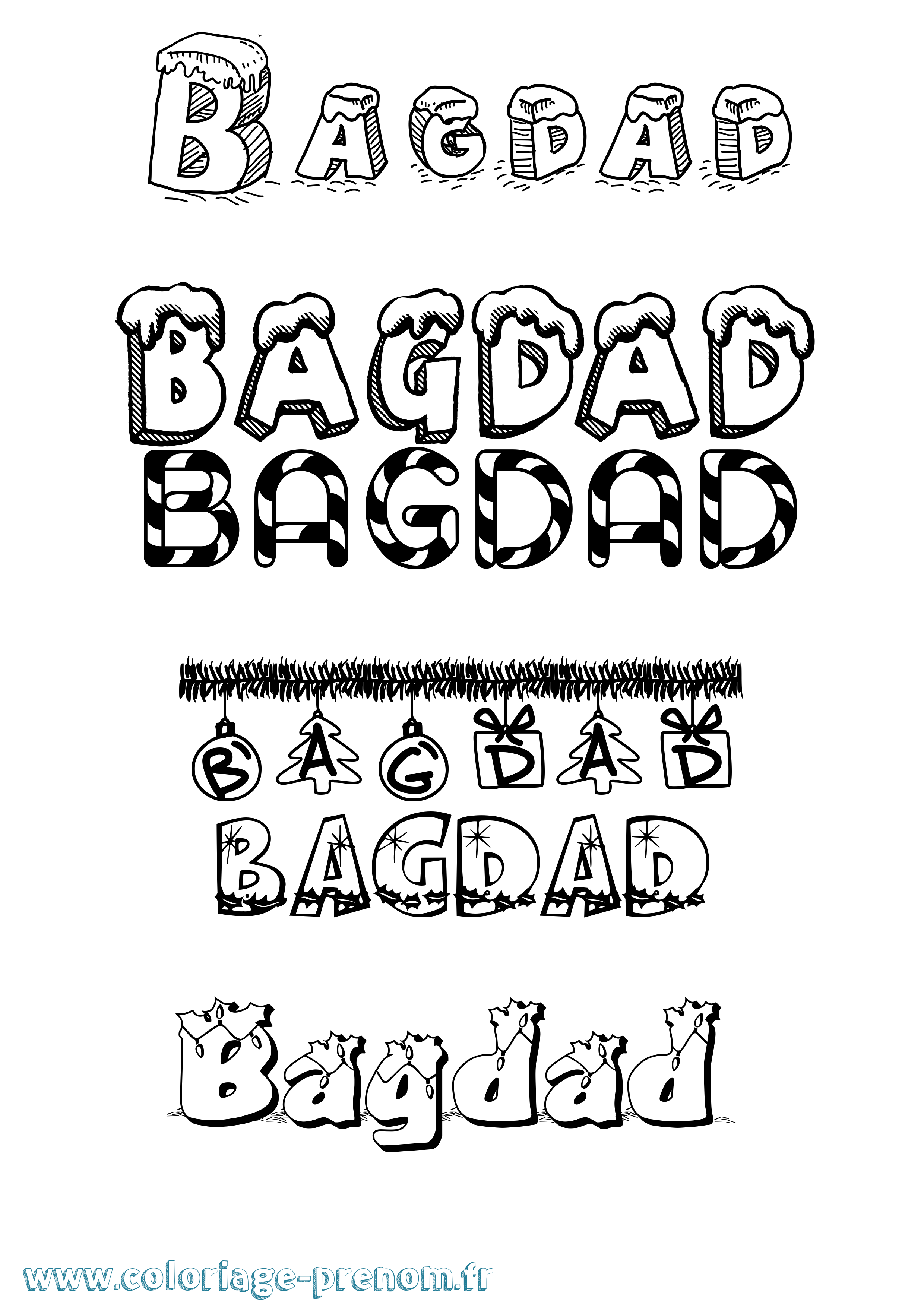 Coloriage prénom Bagdad Noël