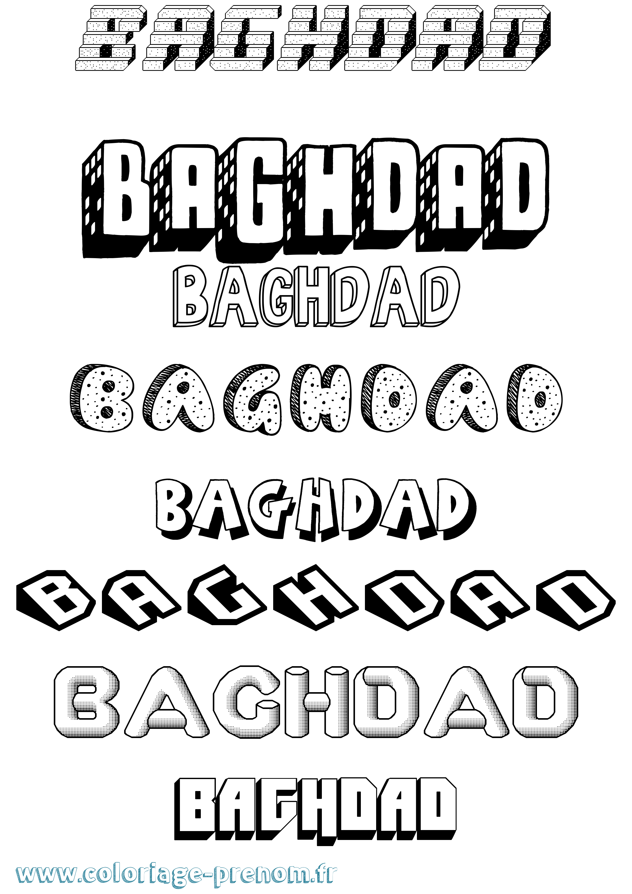 Coloriage prénom Baghdad Effet 3D